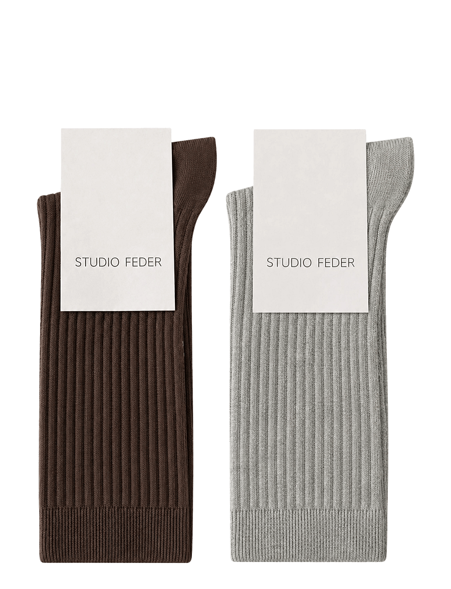 STUDIO FEDER - MINNA STRØMPER - 2-PACK - almindelige strømper - bark / grey melange - 1