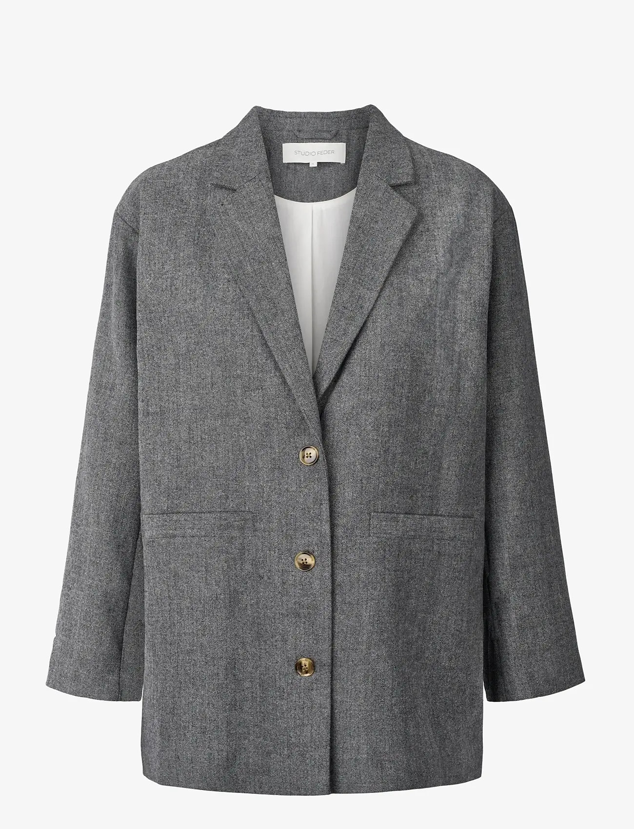 STUDIO FEDER - LUIS BLAZER - WOOL - enkelknäppta kavajer - grey herringbone - 0