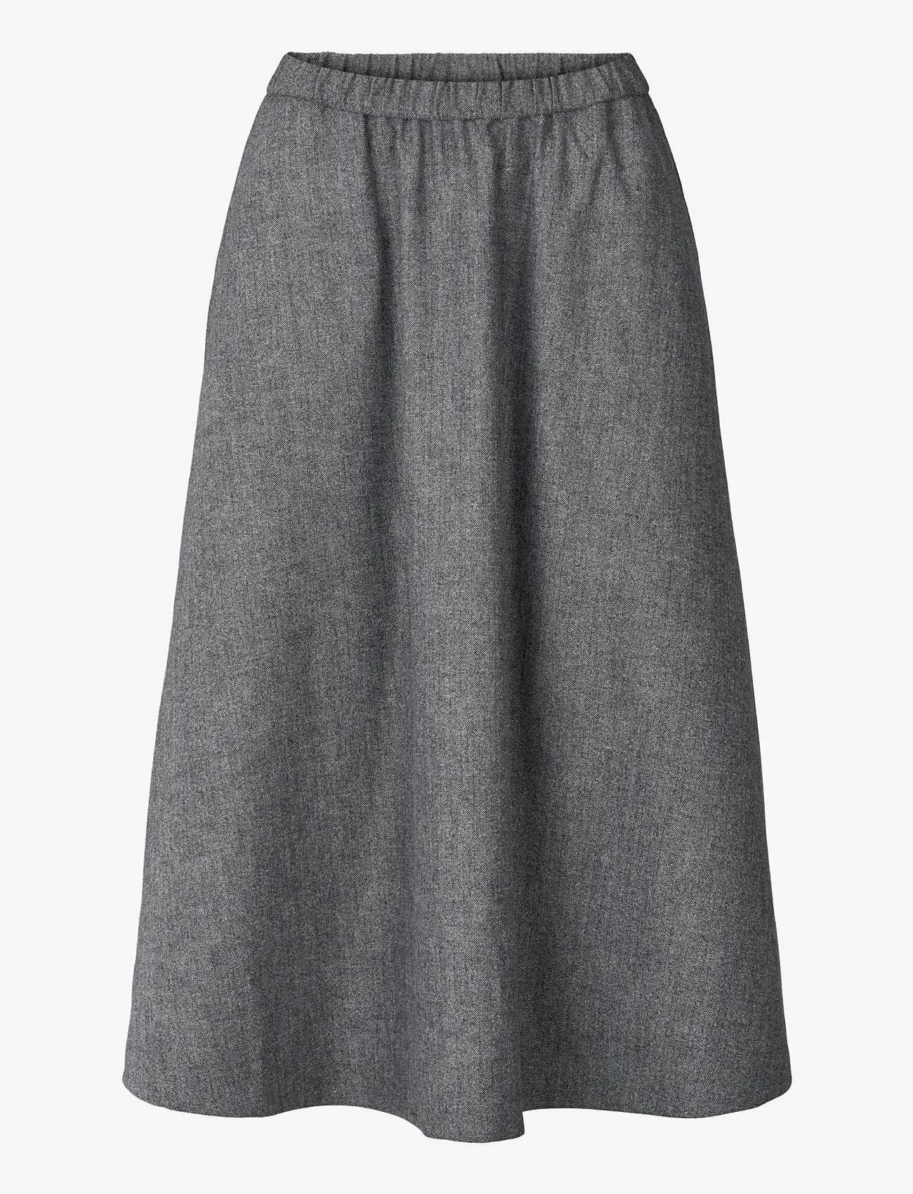 STUDIO FEDER - AGNES SKIRT - WOOL - midi kjolar - grey herringbone - 0