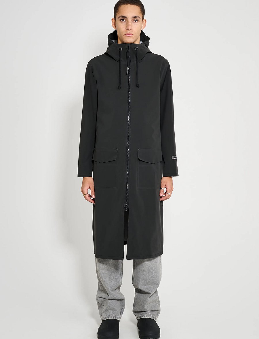 Stutterheim - Stockholm Long Patch Matte Black - regenmäntel - black - 0