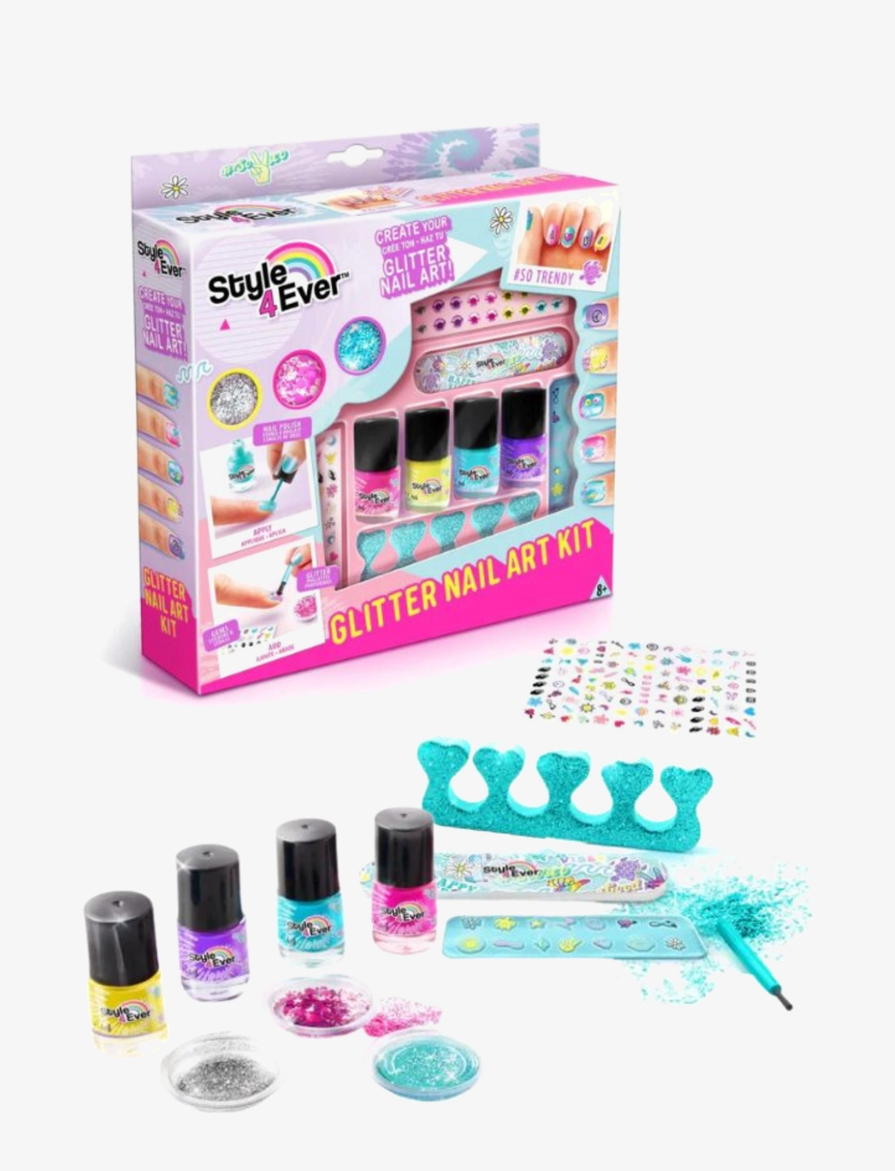 Style 4 Ever Style 4 Ever Glitter Nail Art Kit, One Size, Multi/patterned, Kostumer & Tilbehør > Makeup, Børn