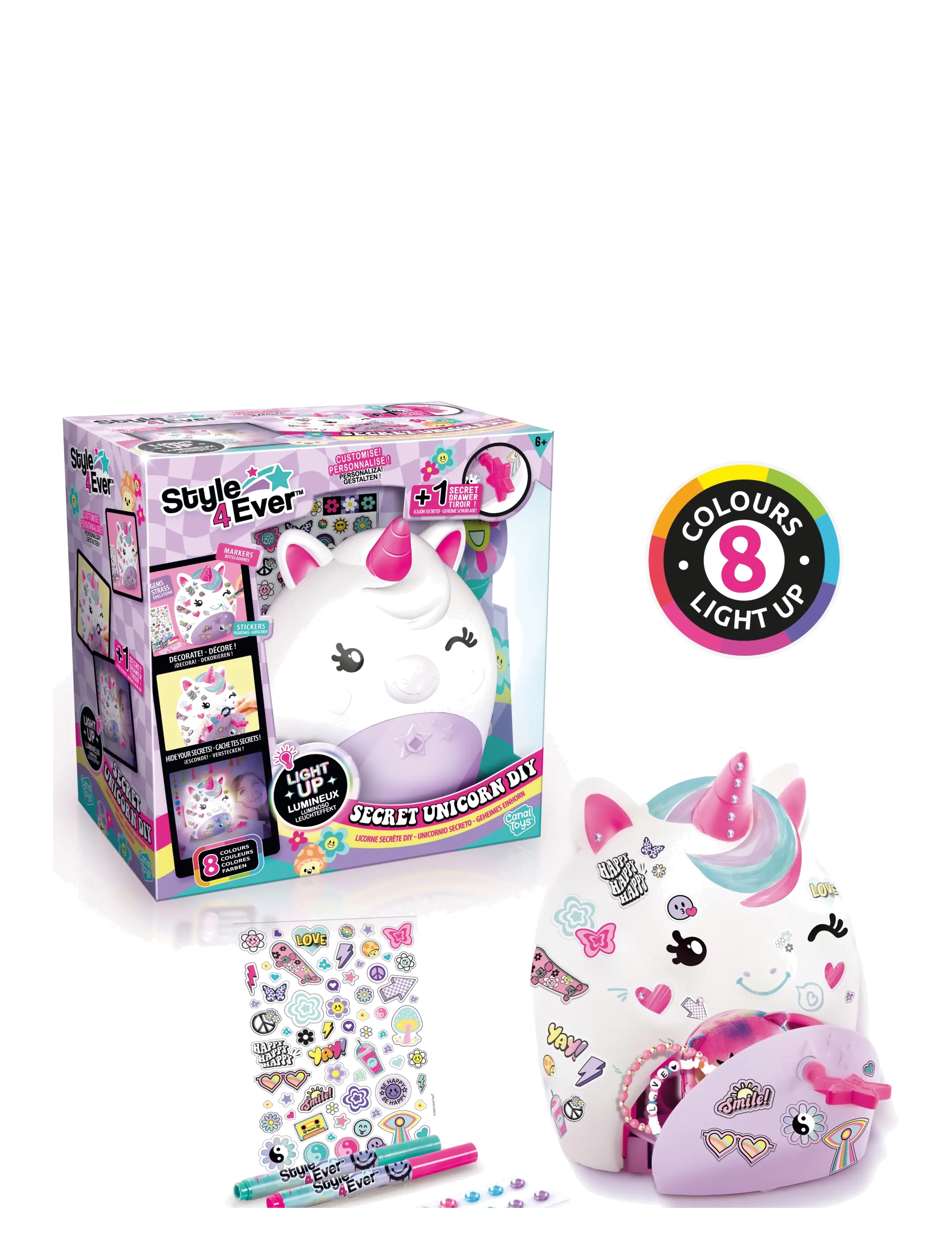 Style 4 Ever - STYLE 4 EVER Secret Deco DIY Unicorn Lamp - kreasæt - multicolor - 4