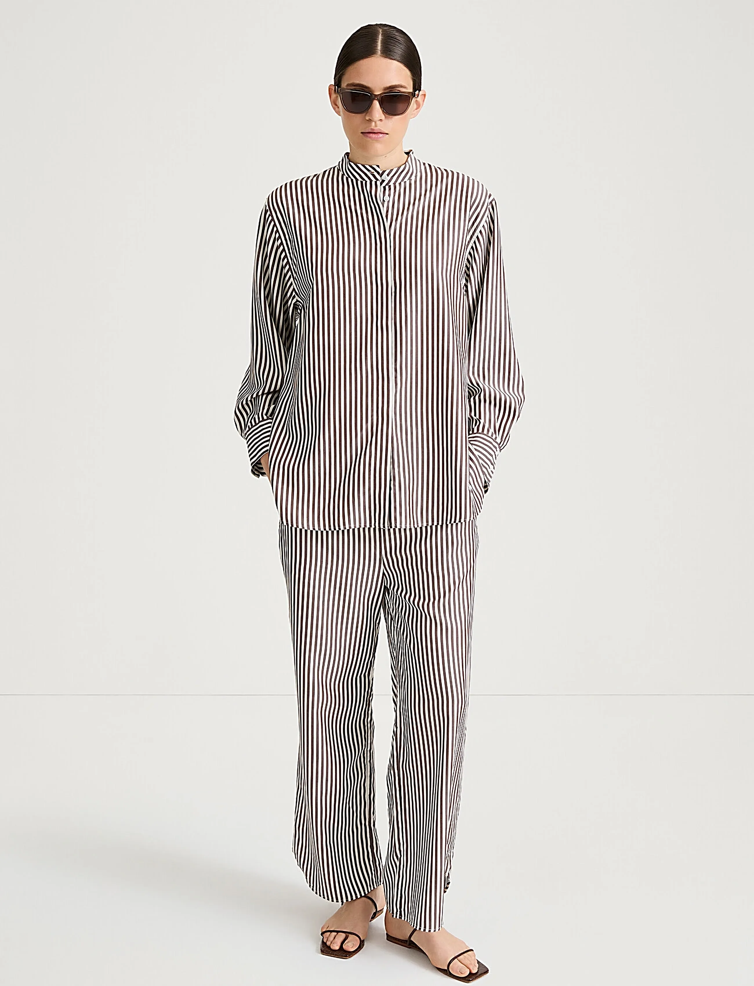Stylein Mandria Shirt, Kvinder, Stribet Kinakrave Skjorte, Brun, Str: XS