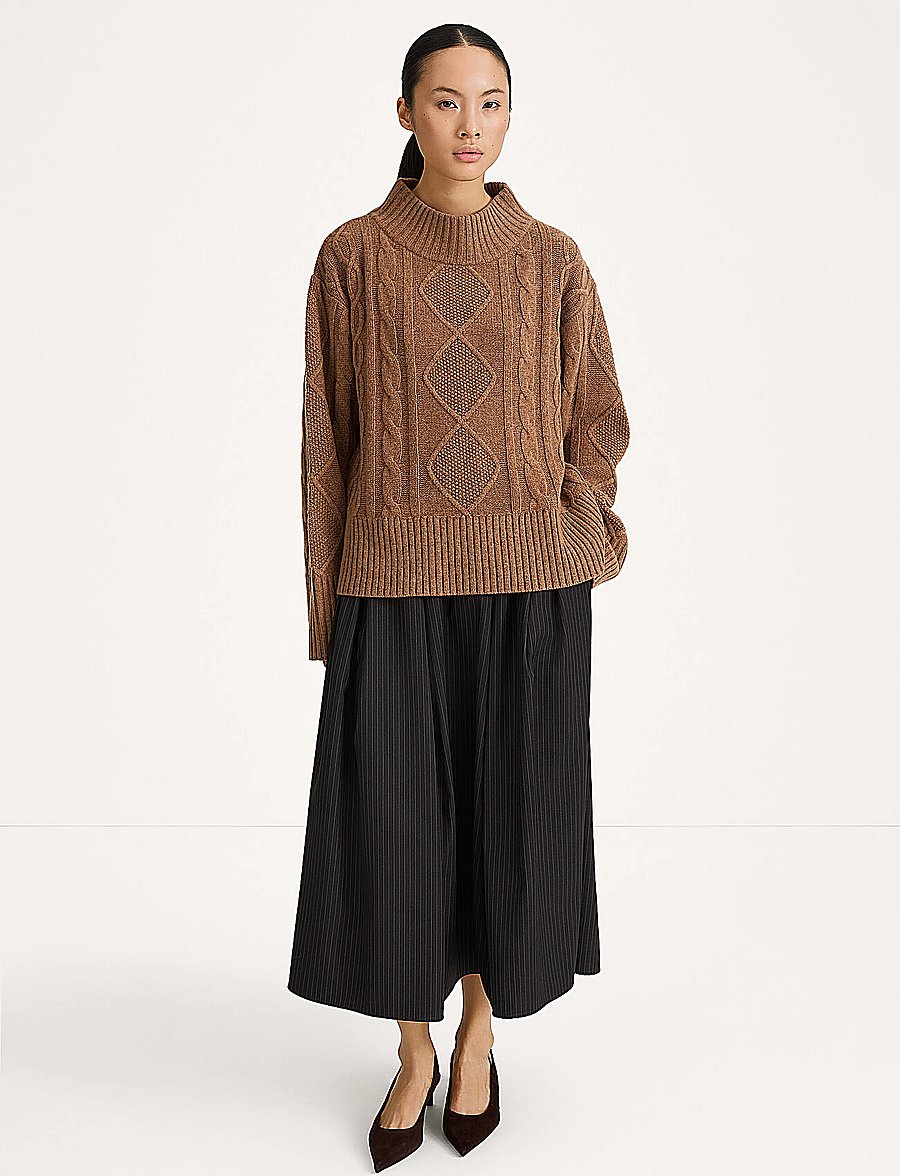 Stylein - Borina Skirt - plisseeritud seelikud - coffee pinstripe - 0