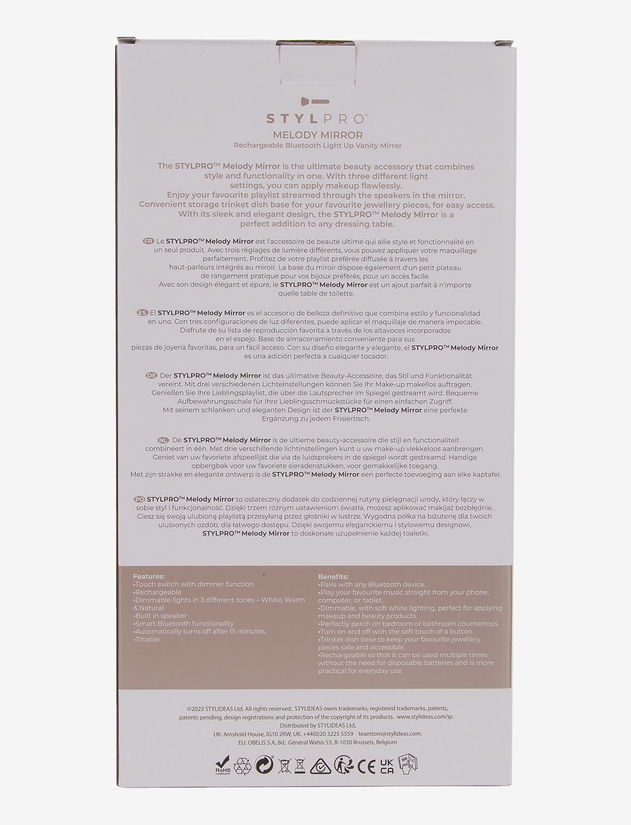 Stylpro - Stylpro Melody Rechargable Bluetooth Mirror - beauty tech - white - 3