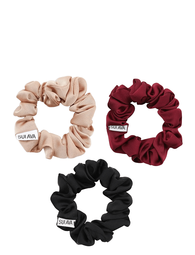 SUI AVA - 3-Pack Ruched Ribbon Scrunchies - scrunchies - almond // black // french wine - 0