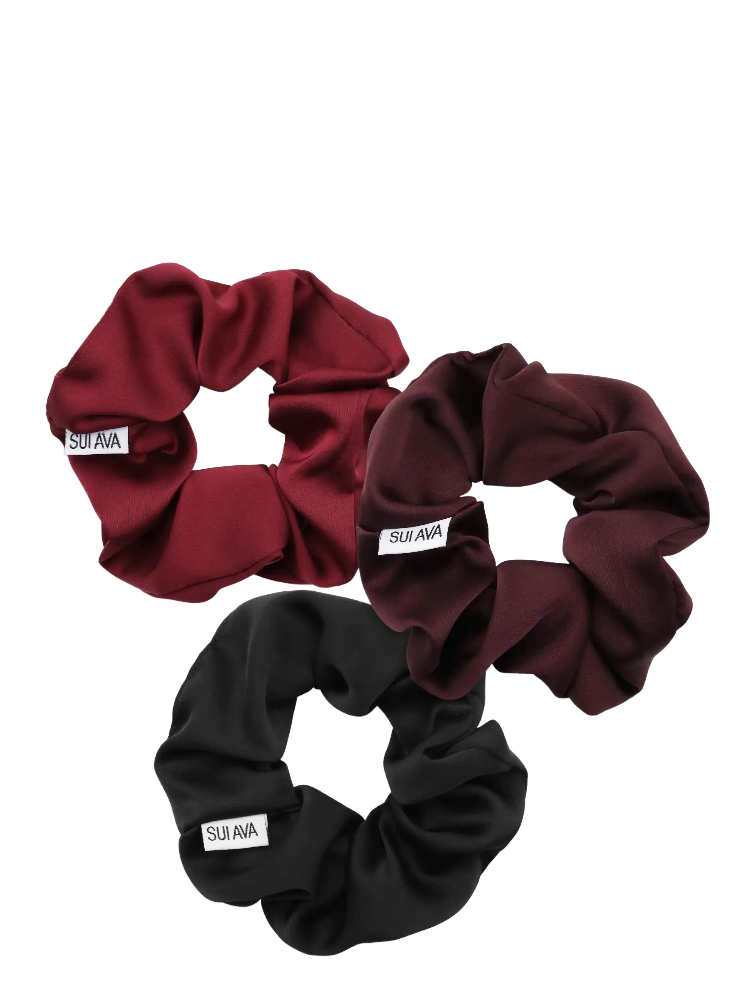 SUI AVA 3-Pack Ribbon Scrunchies - Special Occasions - BLACK // BURGUNDY // FRENCH WINE / burgundy