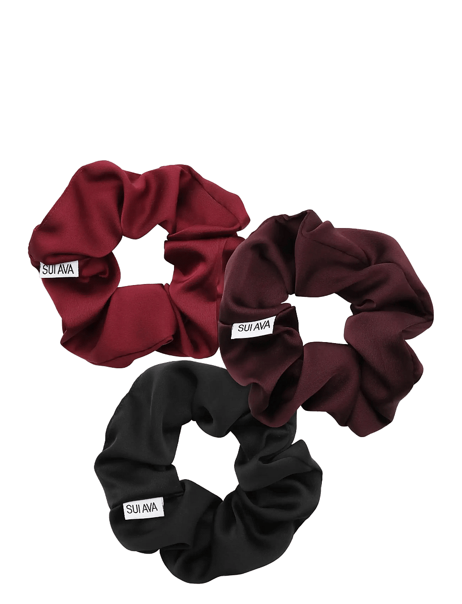 SUI AVA - 3-Pack Ribbon Scrunchies - juuksepaelad ja -klambrid - black // burgundy // french wine - 0