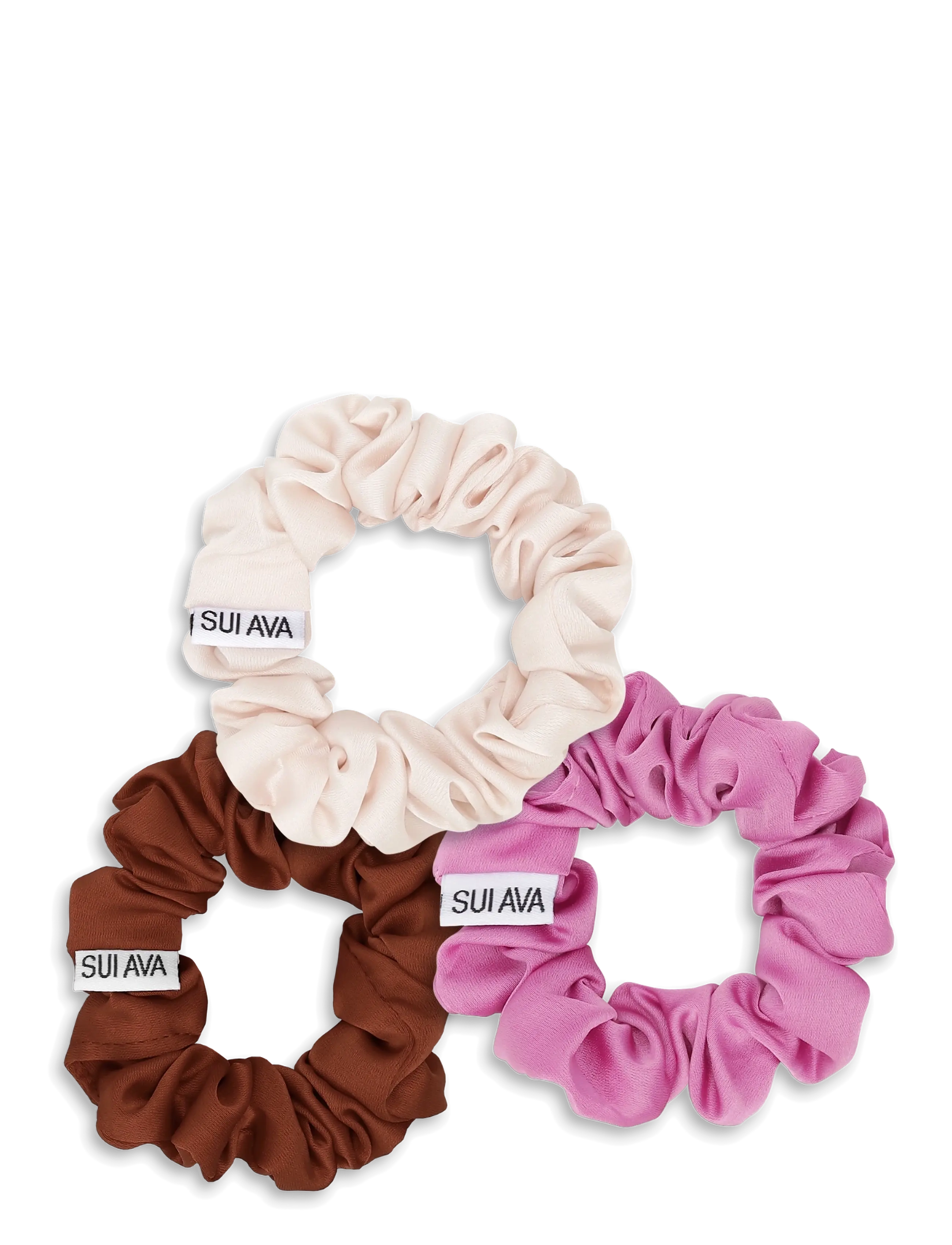 SUI AVA 3-Pack Ruched Ribbon Scrunchies - Accessories - BROWN // CREAM // FUCHSIA / multi