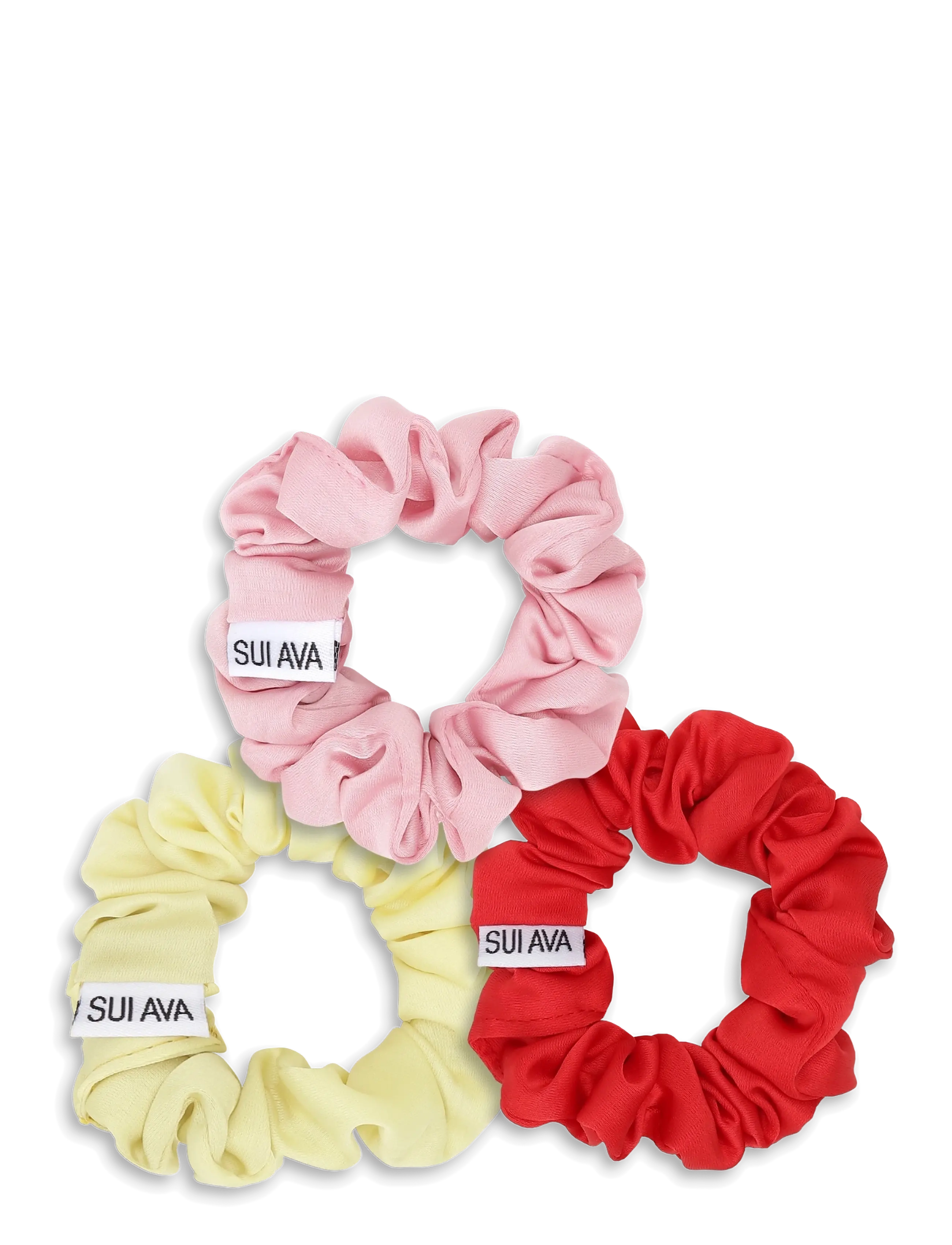 SUI AVA 3-Pack Ruched Ribbon Scrunchies - Accessories - PINK// RED // YELLOW / multi