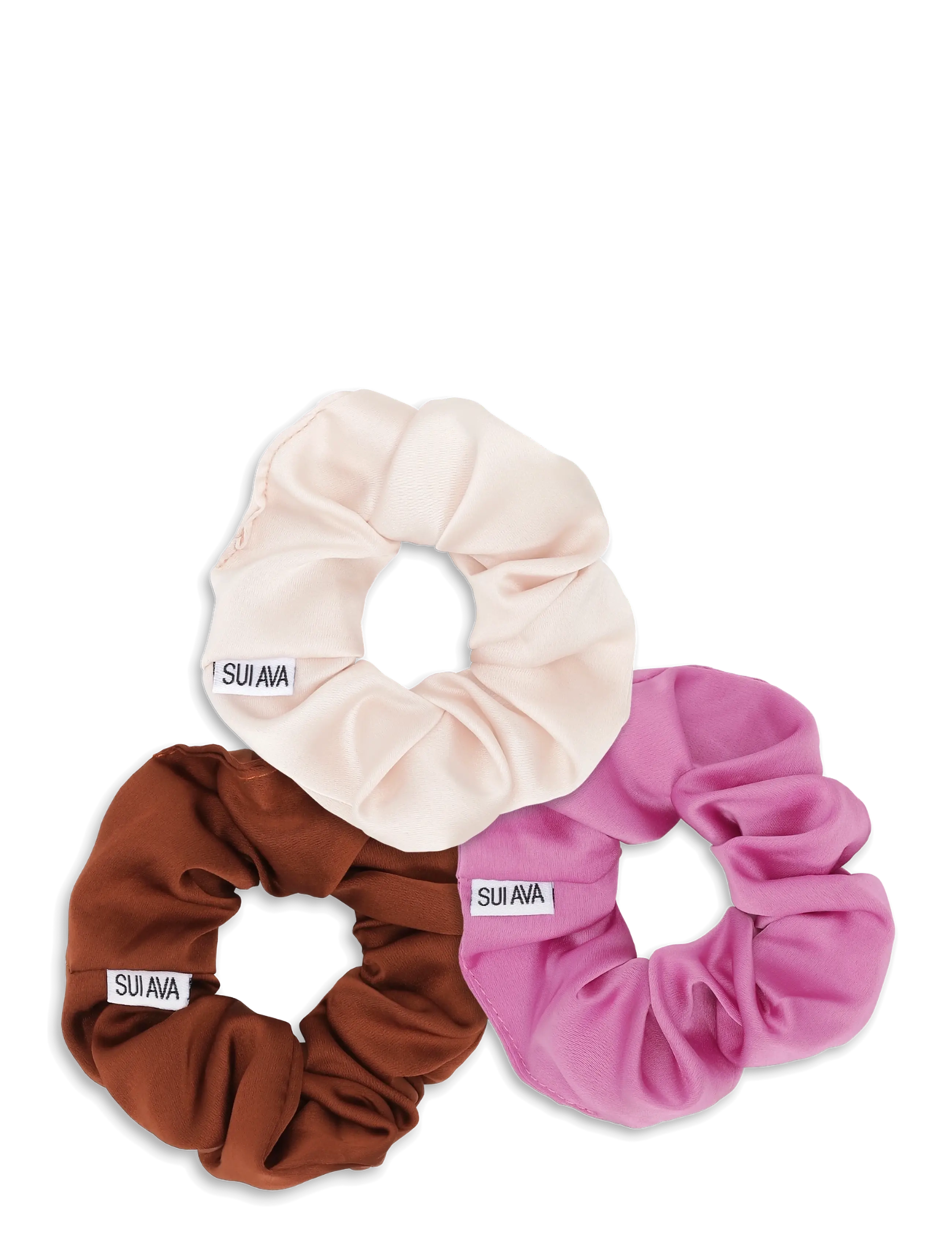 SUI AVA 3-Pack Ribbon Scrunchies - Accessories - BROWN // CREAM // FUCHSIA / multi
