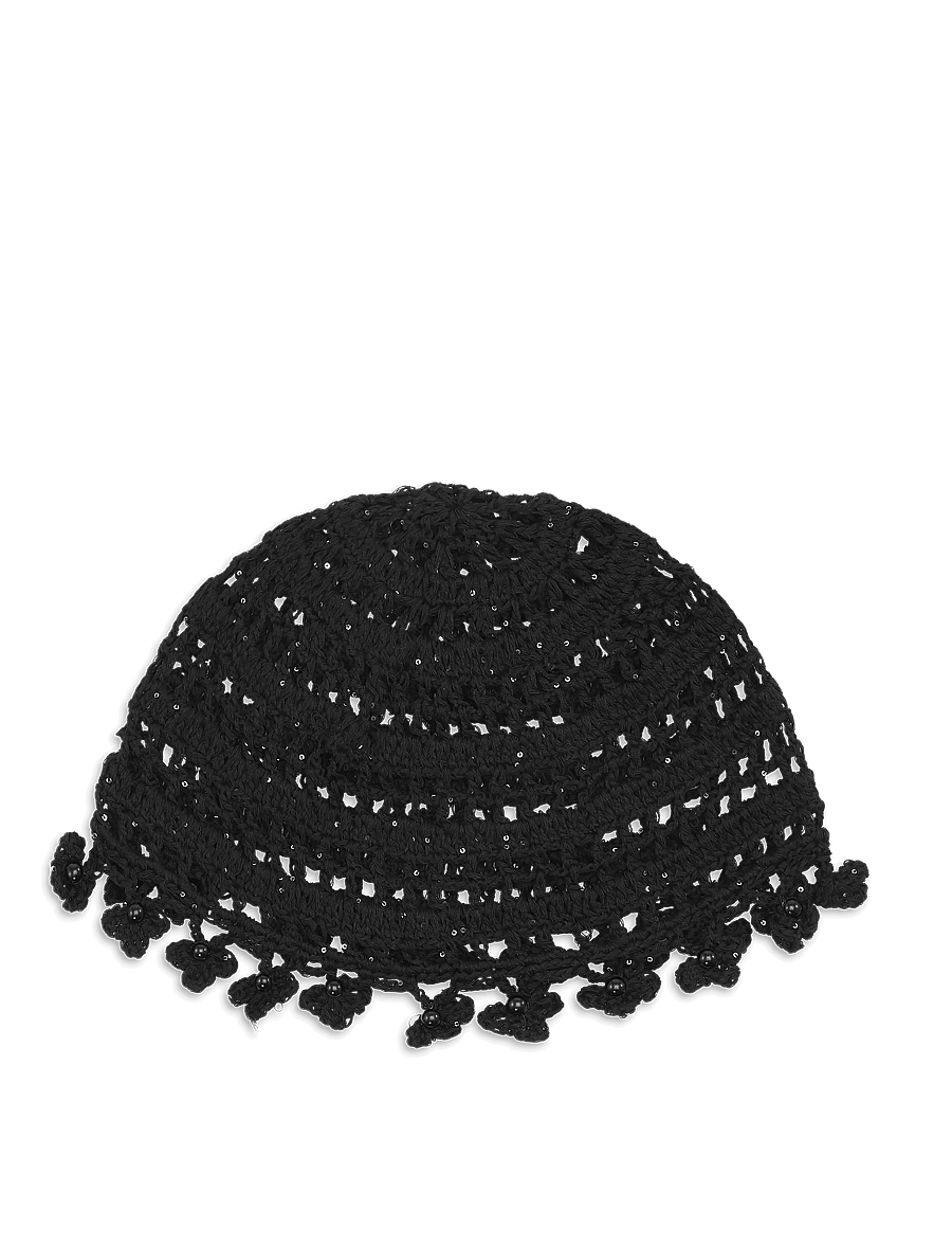 SUI AVA - Crochet Flower Hat - hattar - black - 0