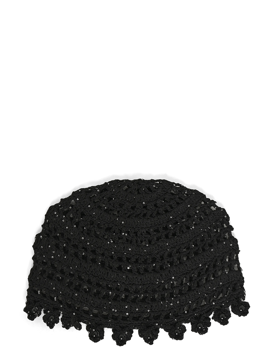 SUI AVA - Crochet Flower Hat - hattar - black - 1