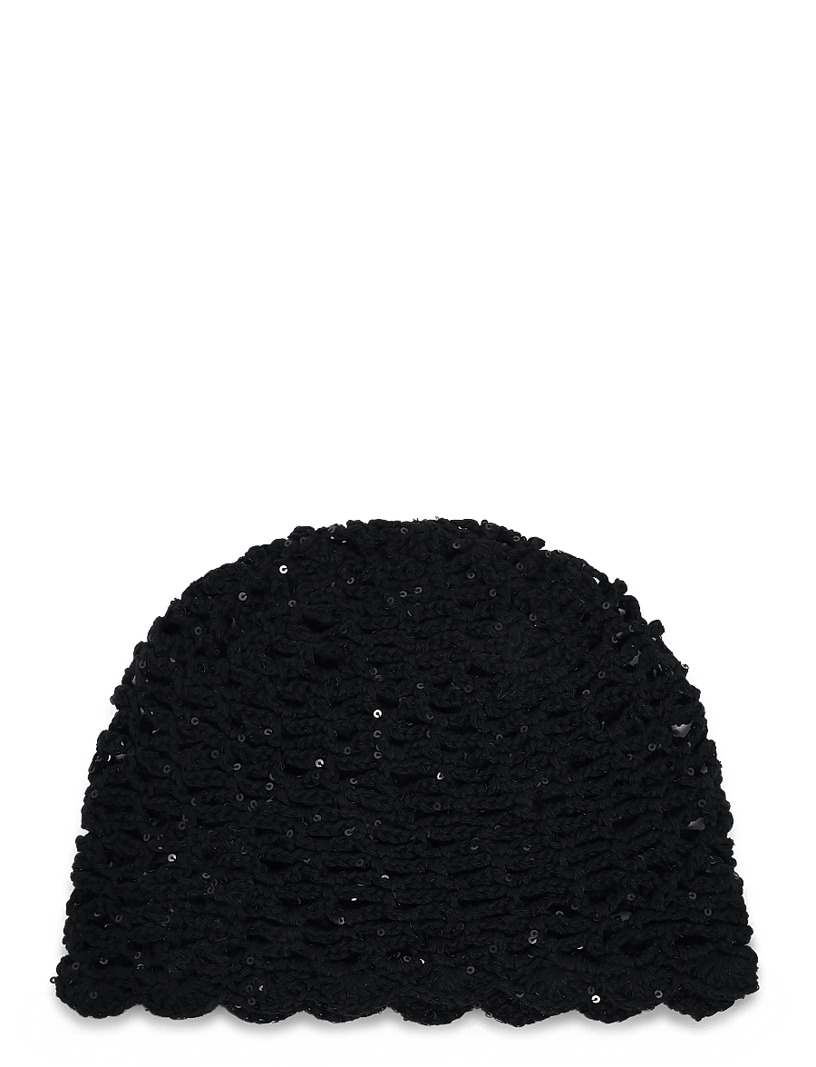 SUI AVA - Crochet Sequin Hat - hattar - black - 0