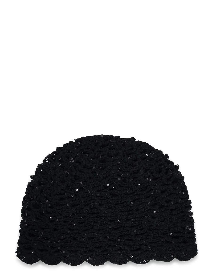 SUI AVA - Crochet Sequin Hat - hattar - black - 1