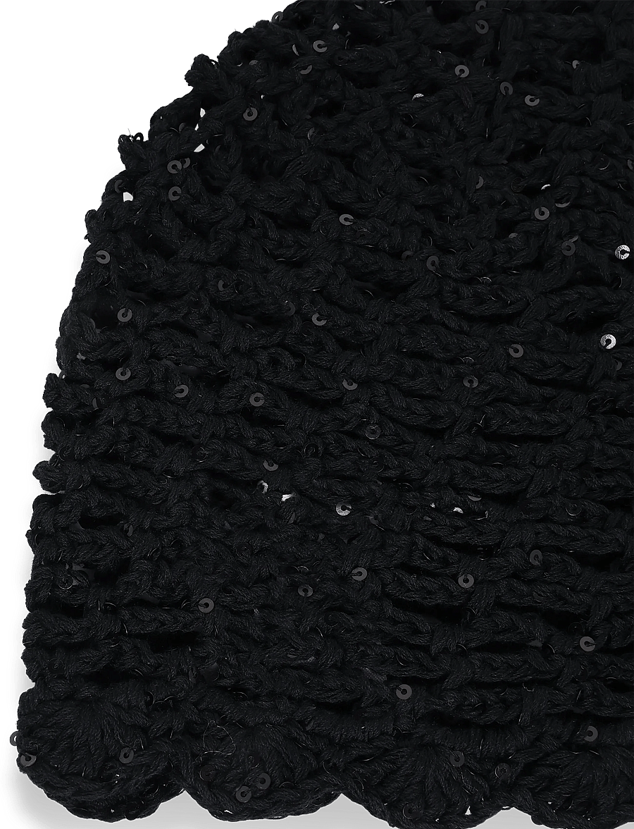 SUI AVA - Crochet Sequin Hat - hattar - black - 2