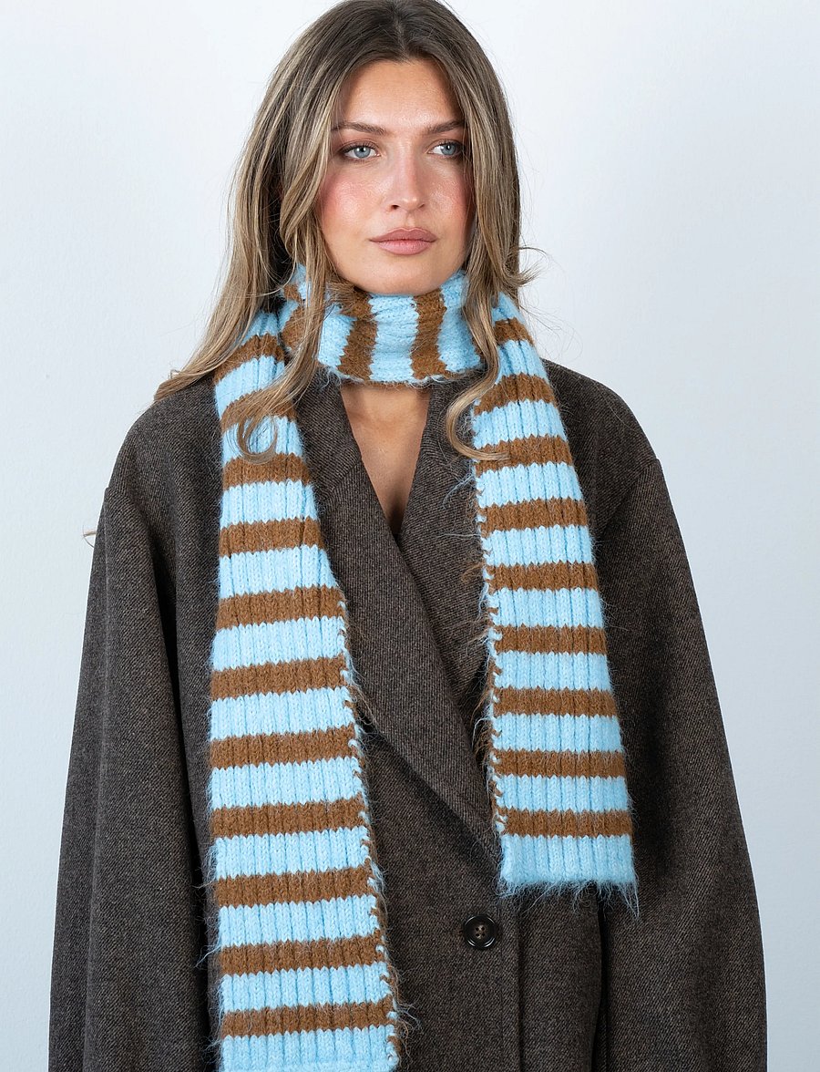 SUI AVA - Clara Slim Scarf - halsdukar - blue // brown - 0