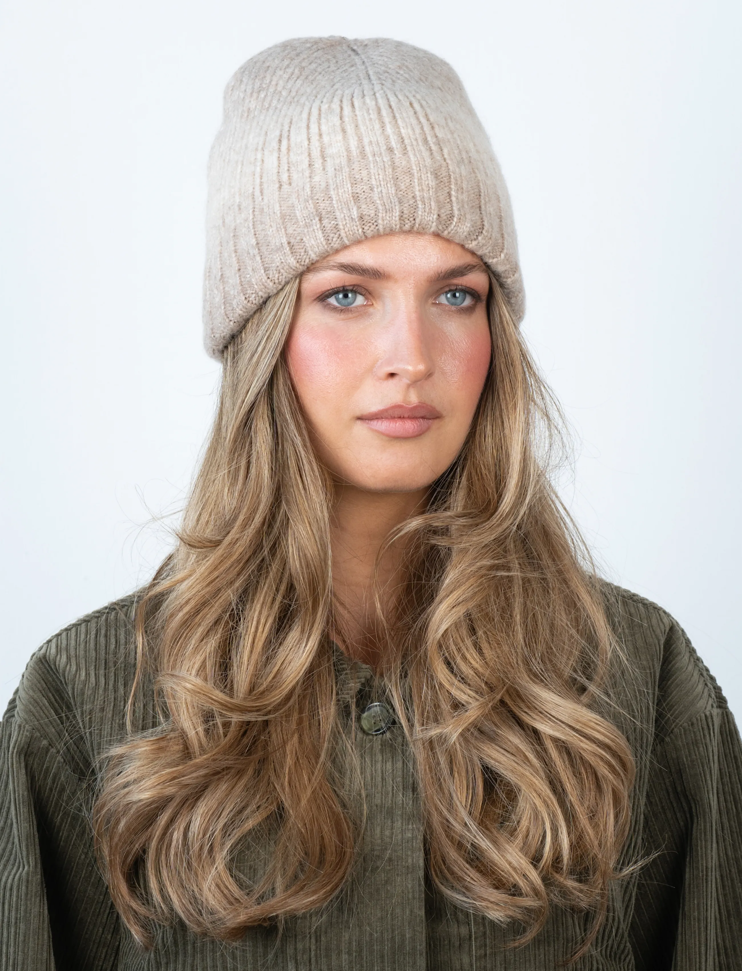 SUI AVA Ombre Beanie, Damen, Ombre Rippstrickmütze, Beige, Gr.ONE SIZE
