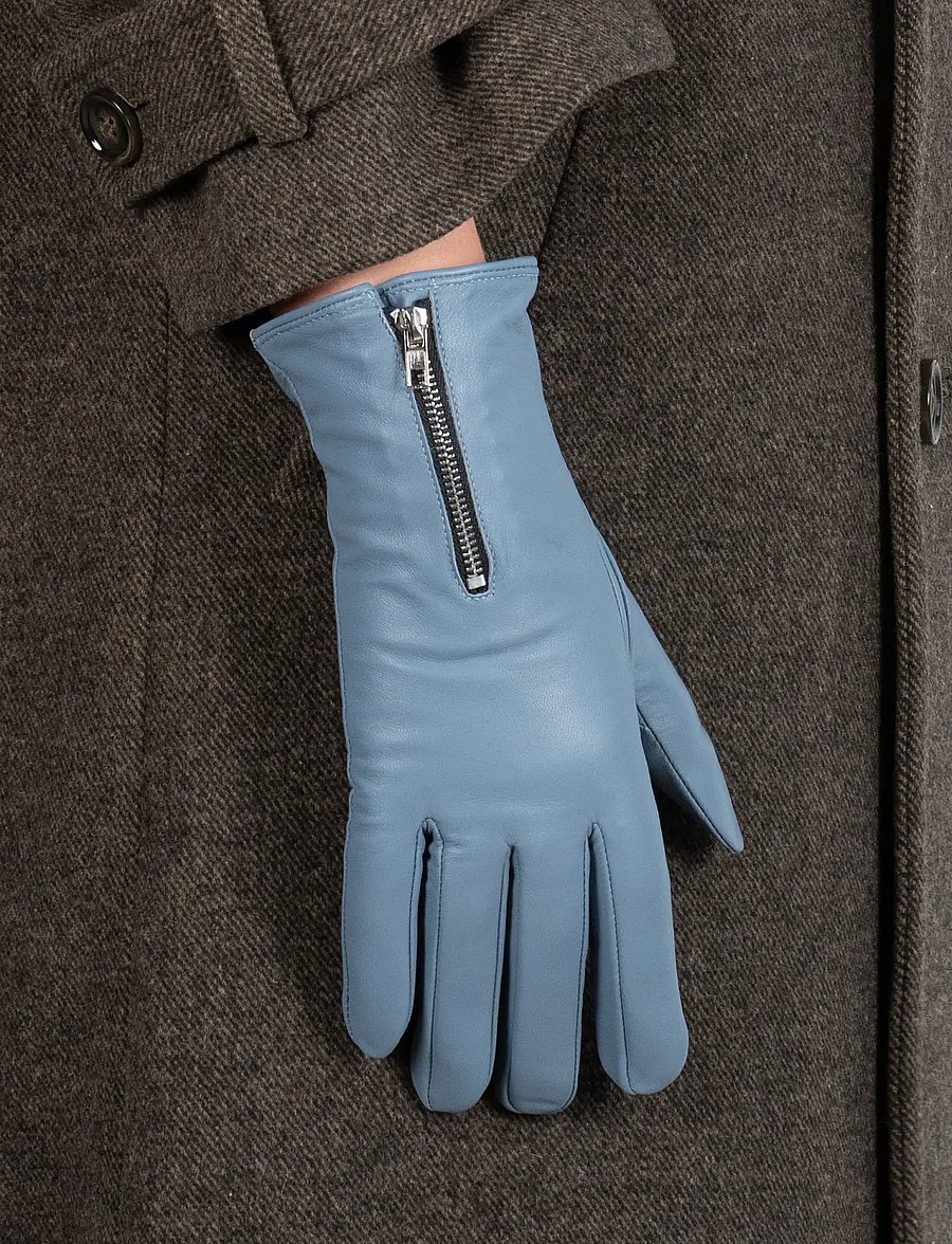 SUI AVA - Zip-front Leather Gloves - leather gloves - dove blue - 0