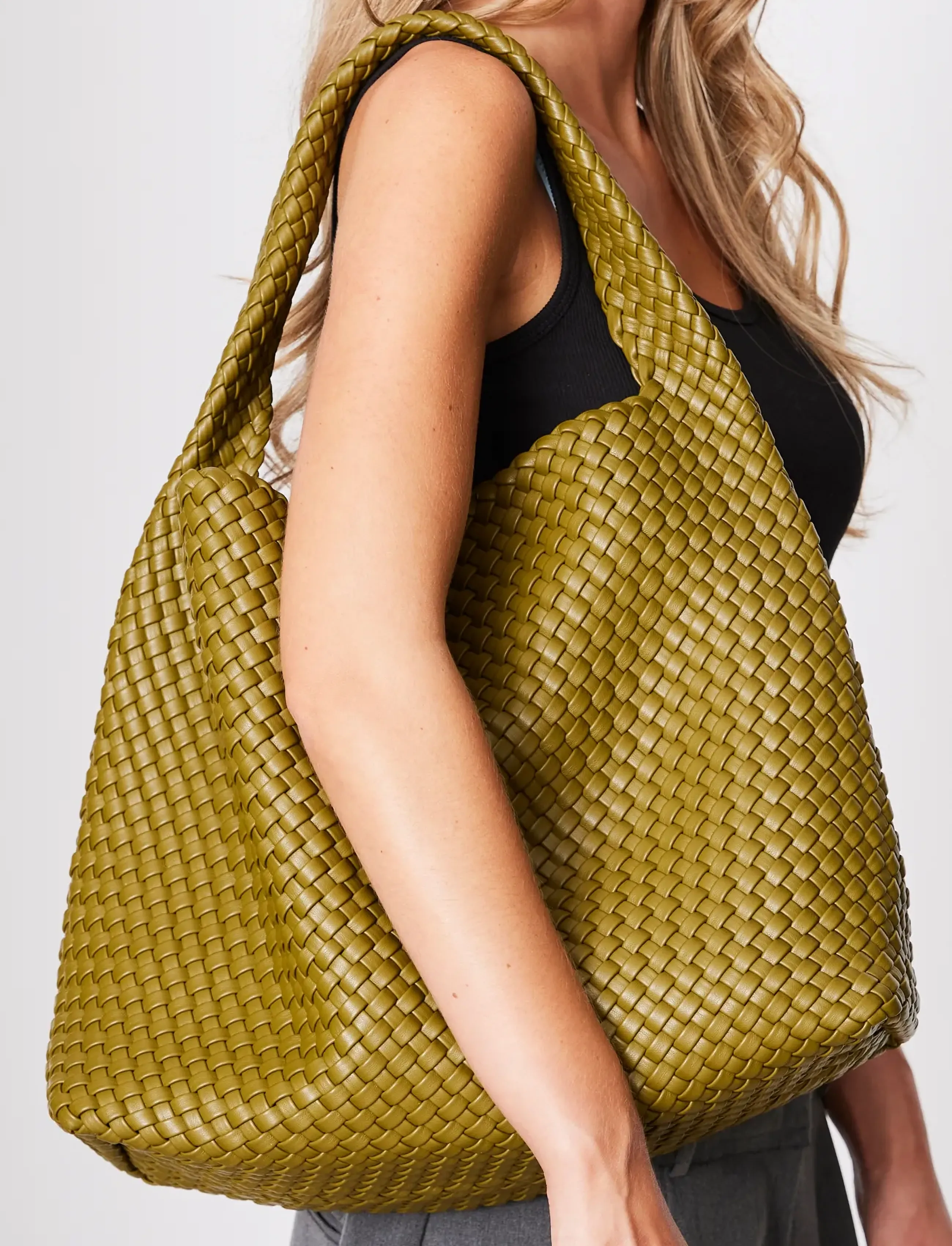 SUI AVA Woven Daily Shopper + Pouch, Kvinder, Vævet Shopper Taske Med Pung, Kakigrøn, Str: ONE SIZE