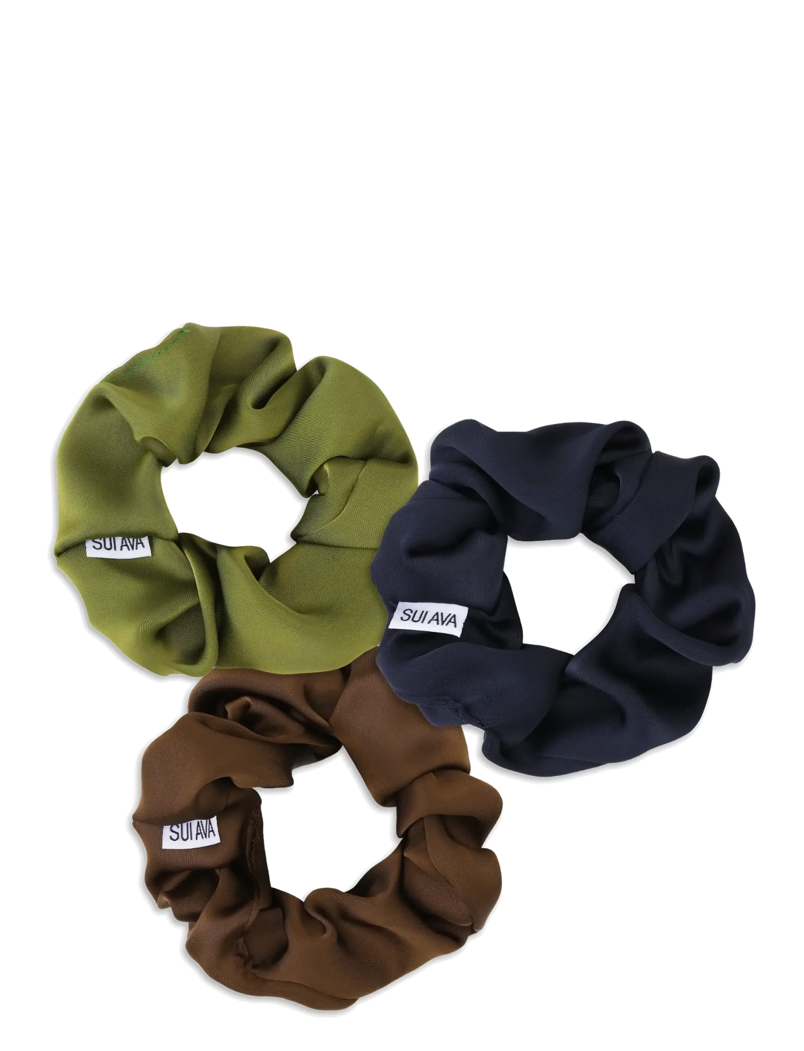 SUI AVA 3-Pack Ribbon Scrunchies - Scrunchies & Hair ties - ARMY // BROWN // / khaki/green