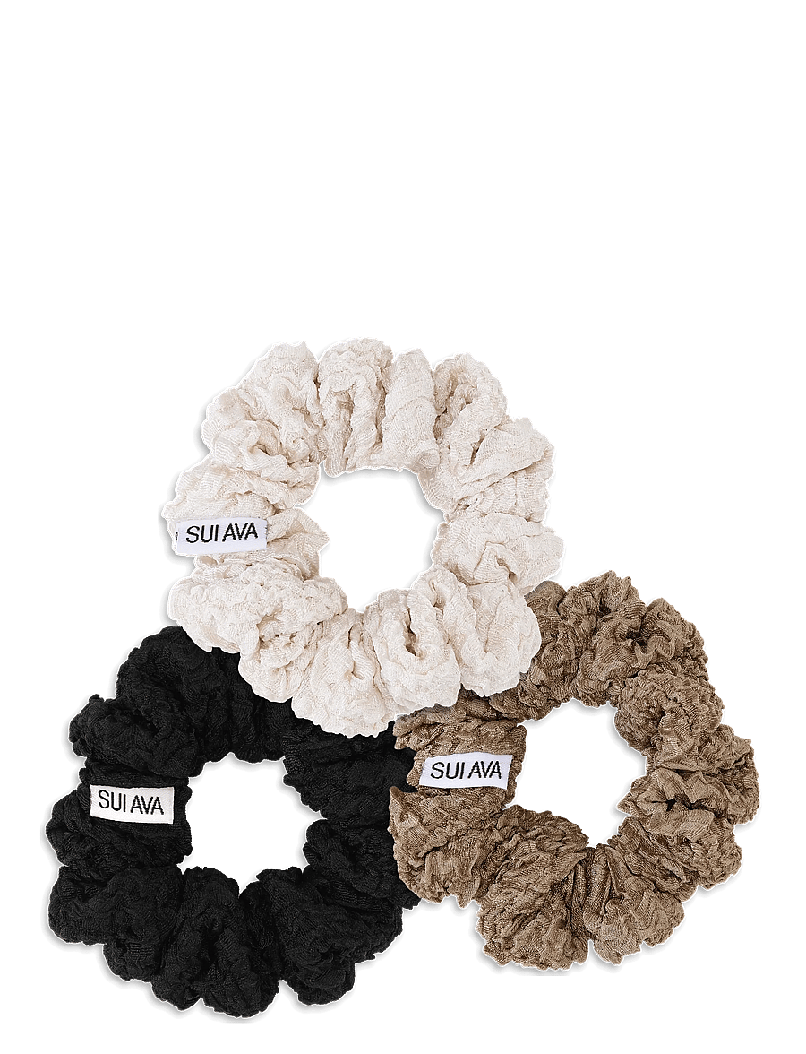 SUI AVA - 3-Pack Cringle Ribbon Scrunchies - hårbånd og hårsnore - cream // taupe / - 1