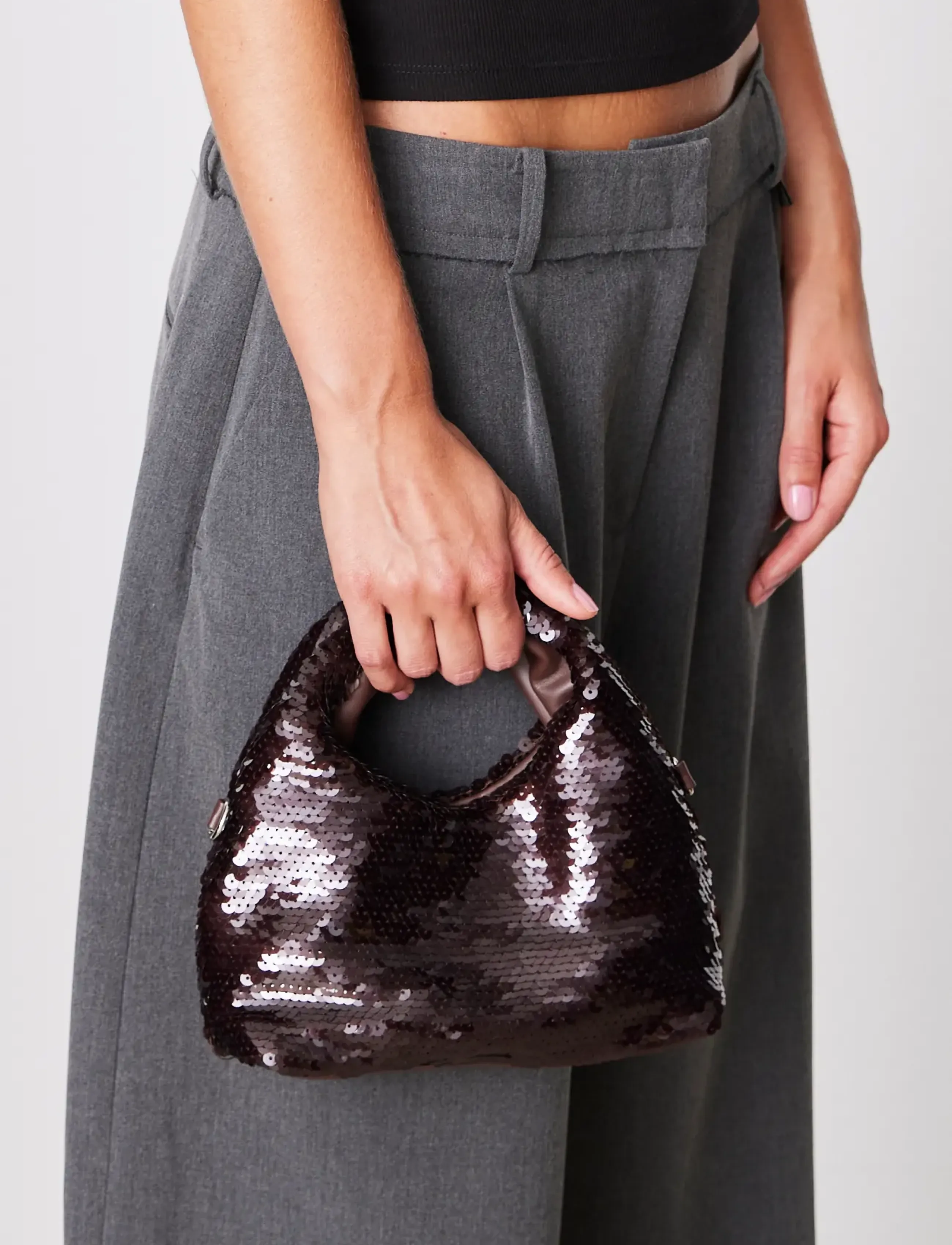 SUI AVA - Mini Hobo Sequin Bag - sünnipäevakingitused - dark brown - 0