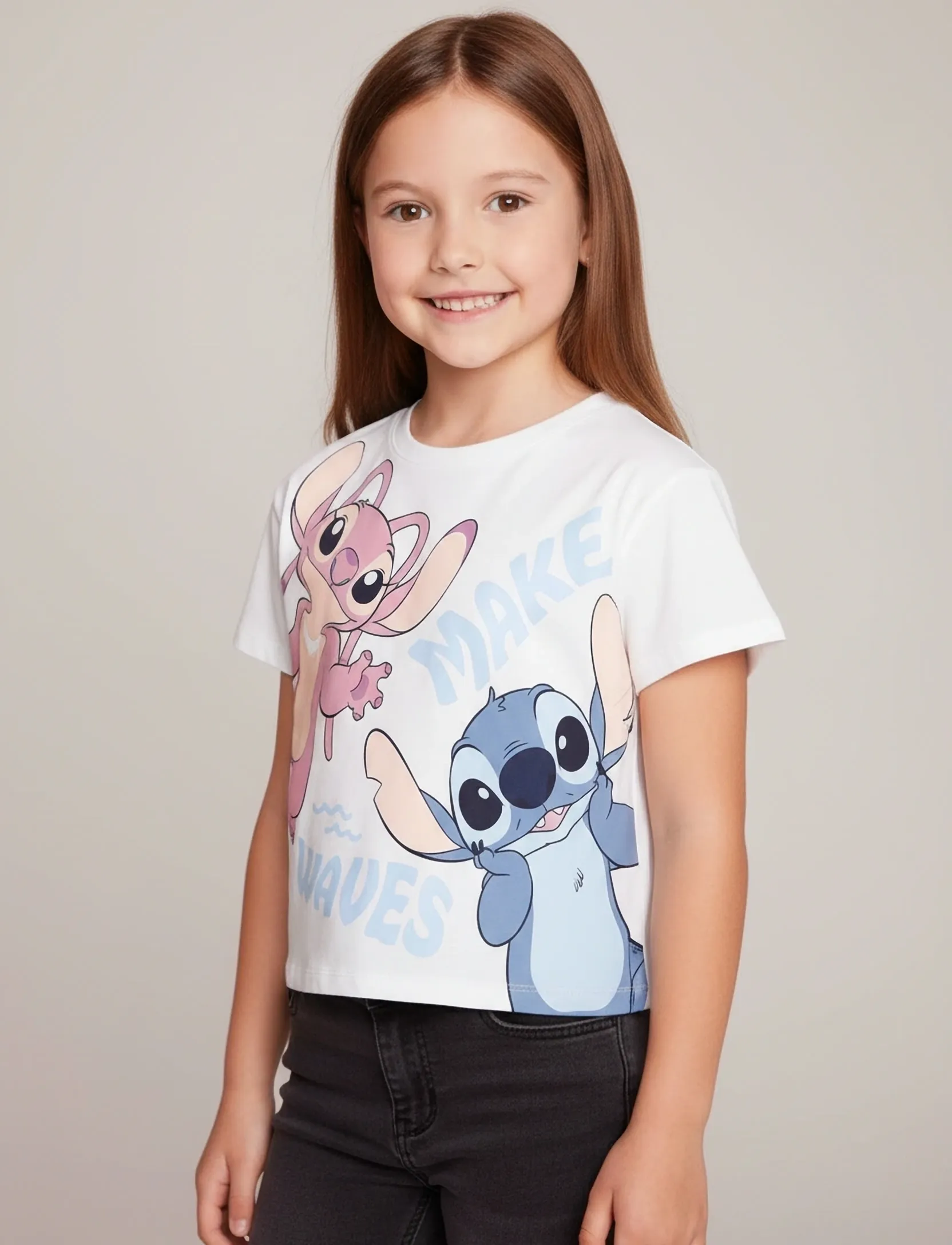 Lilo & Stitch Tshirt, Cropped T-shirt, Hvid, Str: 104