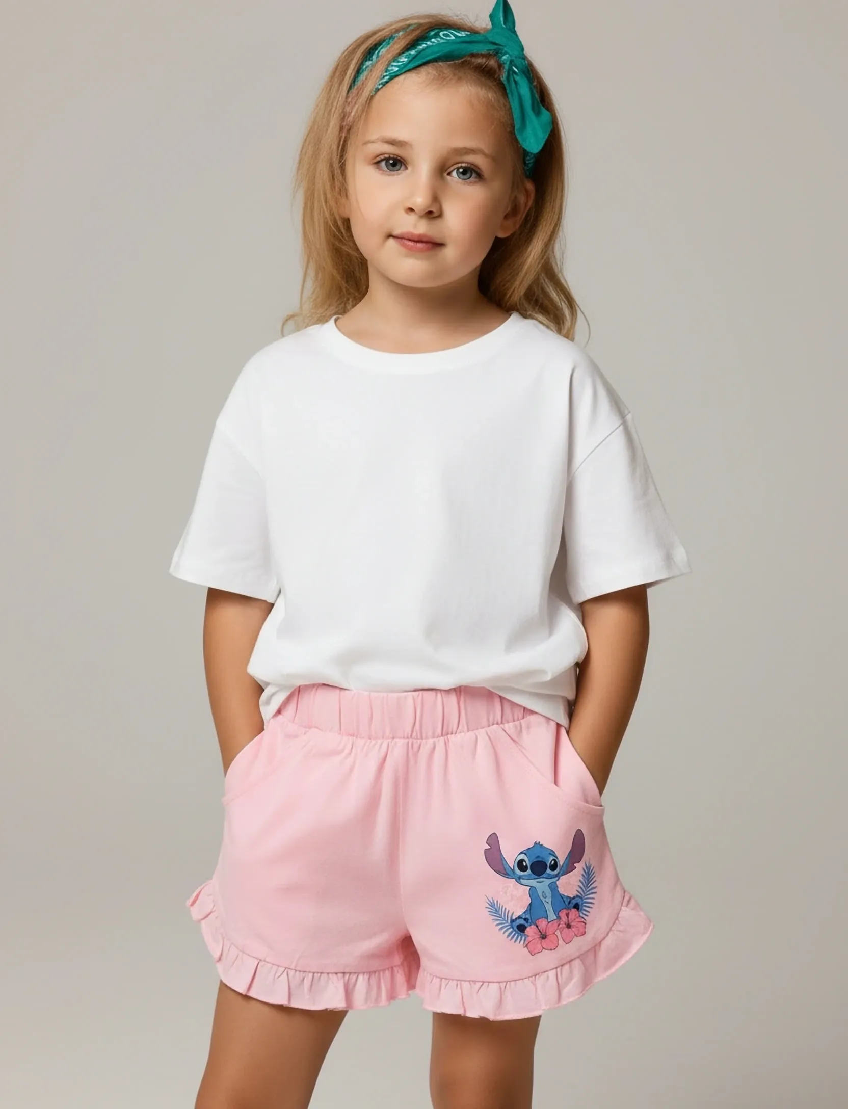 Lilo & Stitch Pants, Børn, Stitch Print Flæse Shorts, Pink, Str: 98