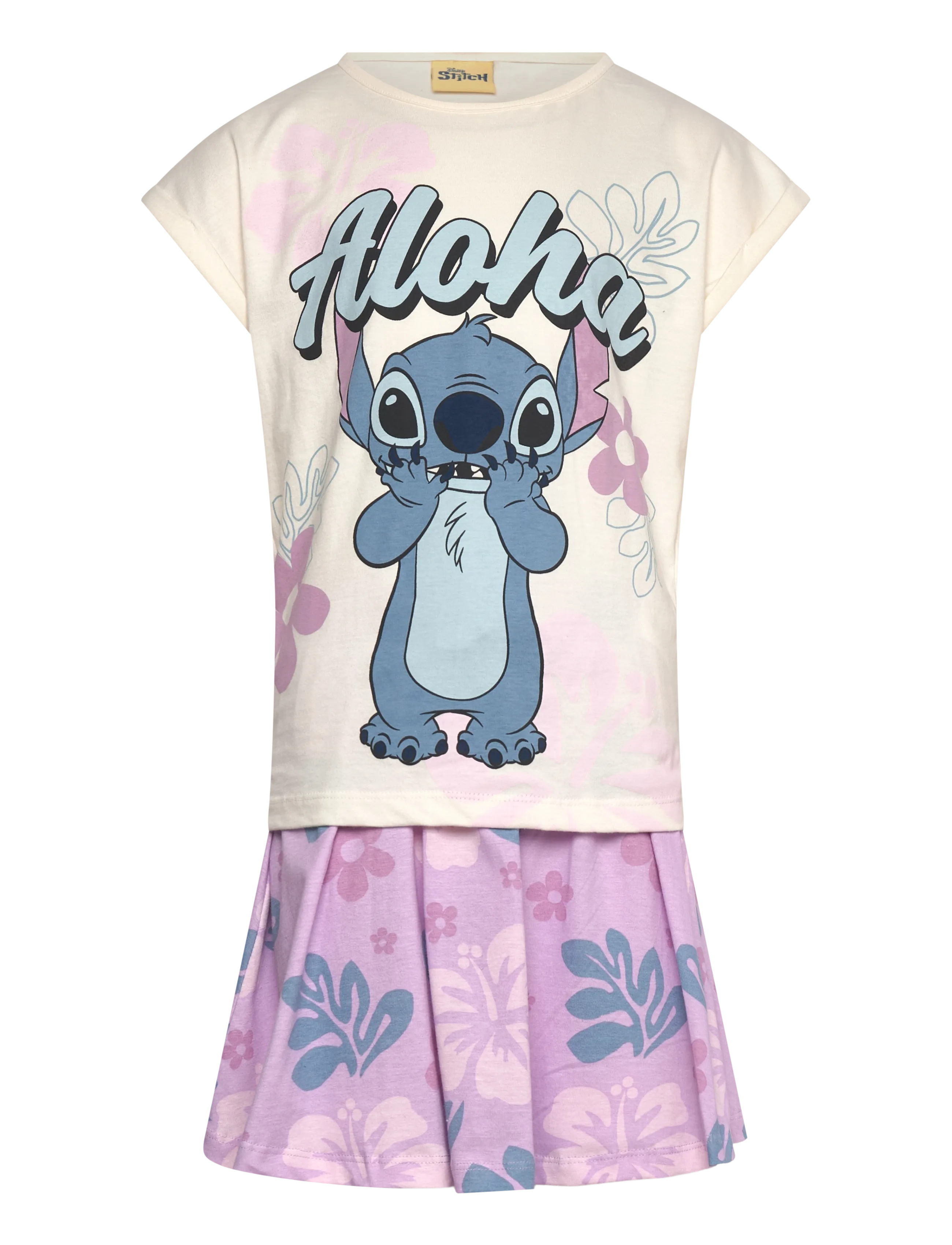 Lilo & Stitch Set, Børn, T-Shirt og Plisseret Nederdel Sæt, Lila, Str: 116