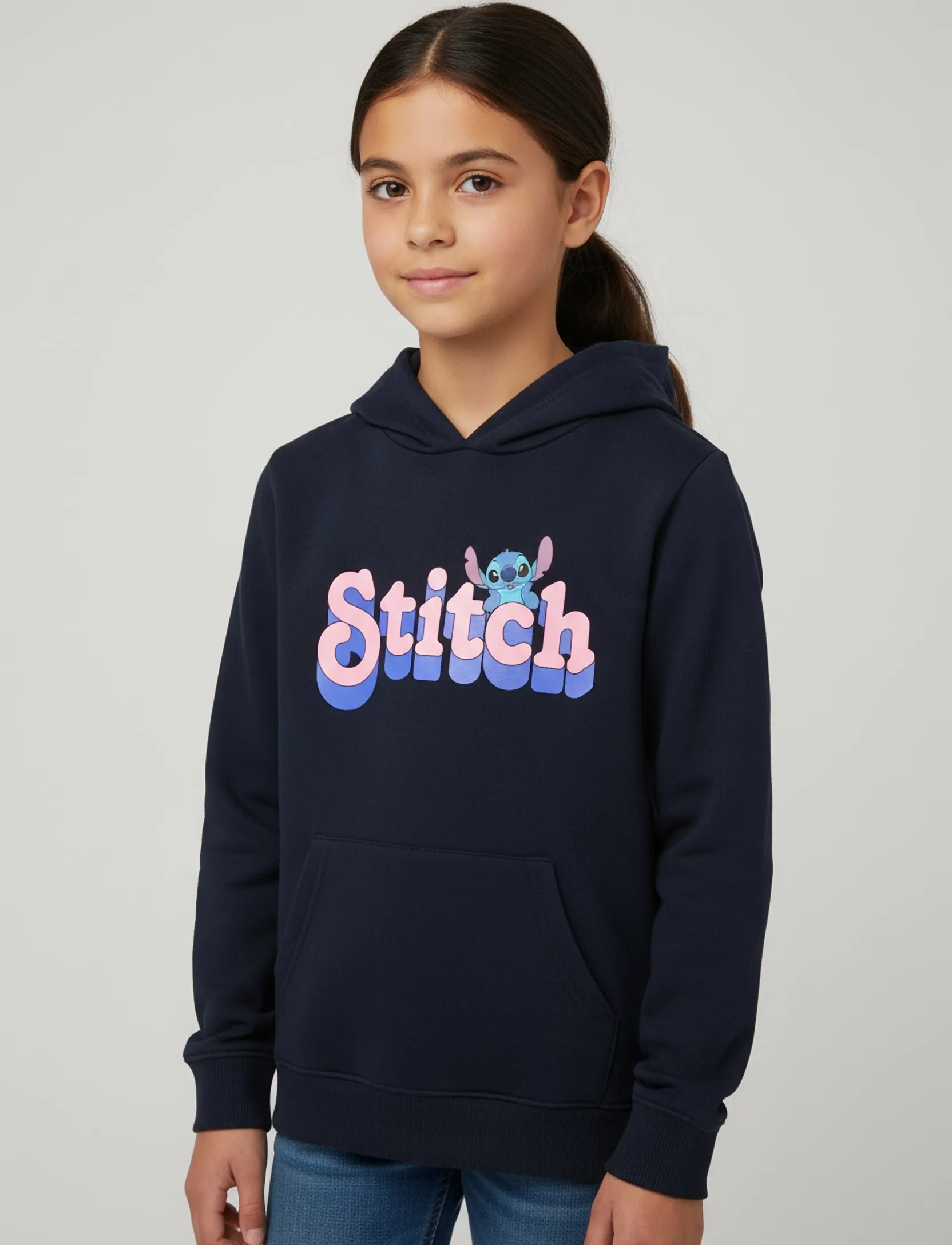 Lilo & Stitch Sweats, Børn, Printet Hættetrøje, Navy, Str: 176