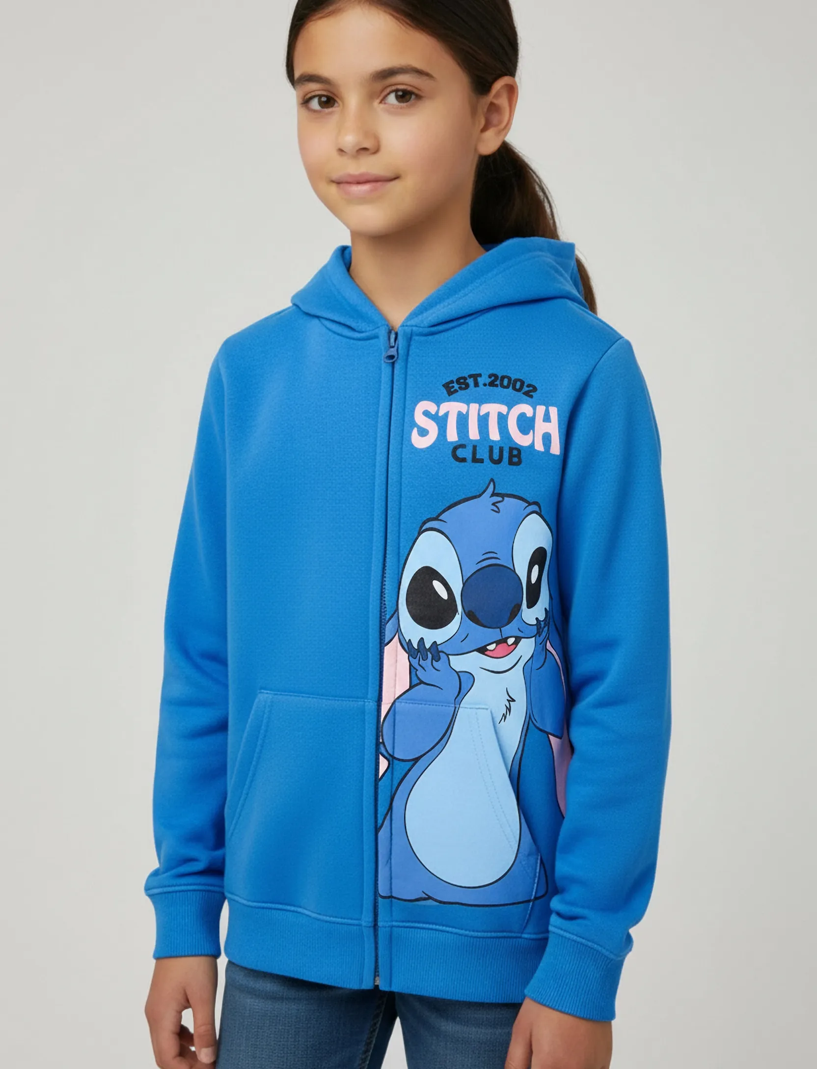 Lilo & Stitch Sweats, Børn, Børn Stitch Print Lynlås Hættetrøje, Blå, Str: 104