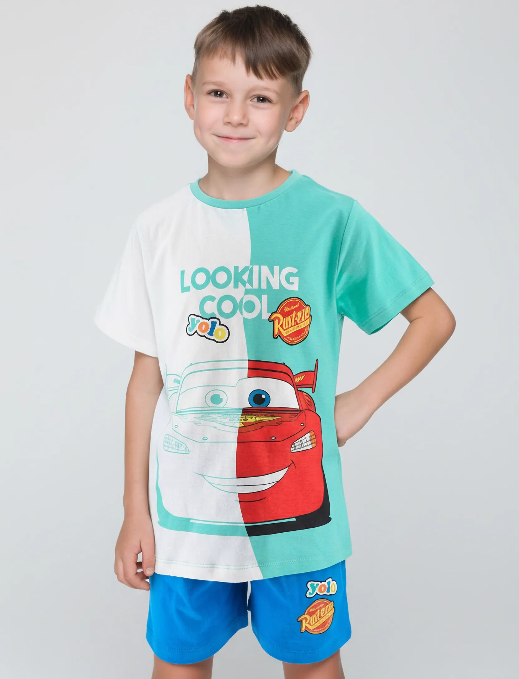 Biler T Shirt + Short, 116, Sets, Grün - Sets With Short-sleeved T-shirt, Kinder
