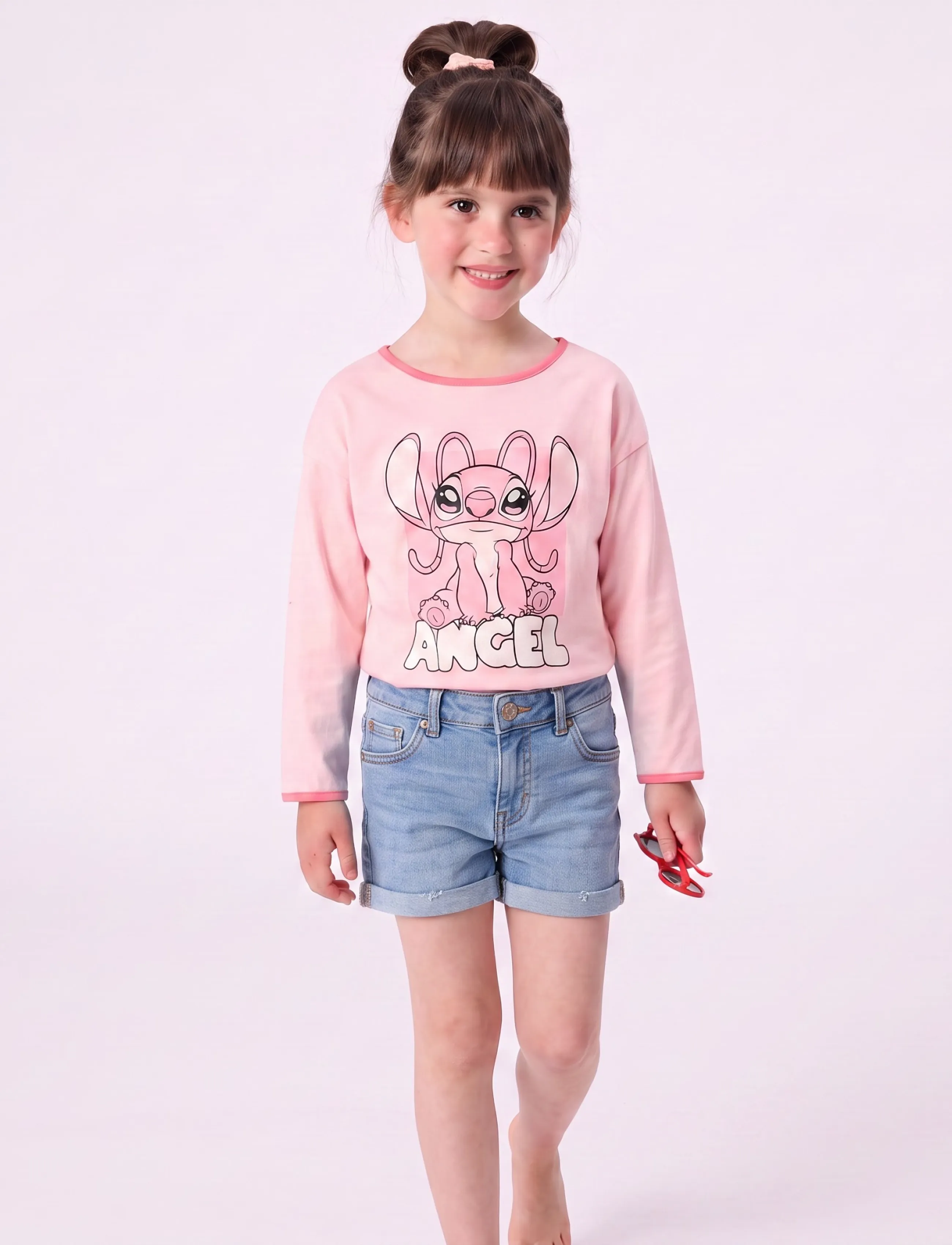 Lilo & Stitch Tshirt, Børn, Langærmet T-Shirt Med Karakterprint, Lyserød, Str: 128