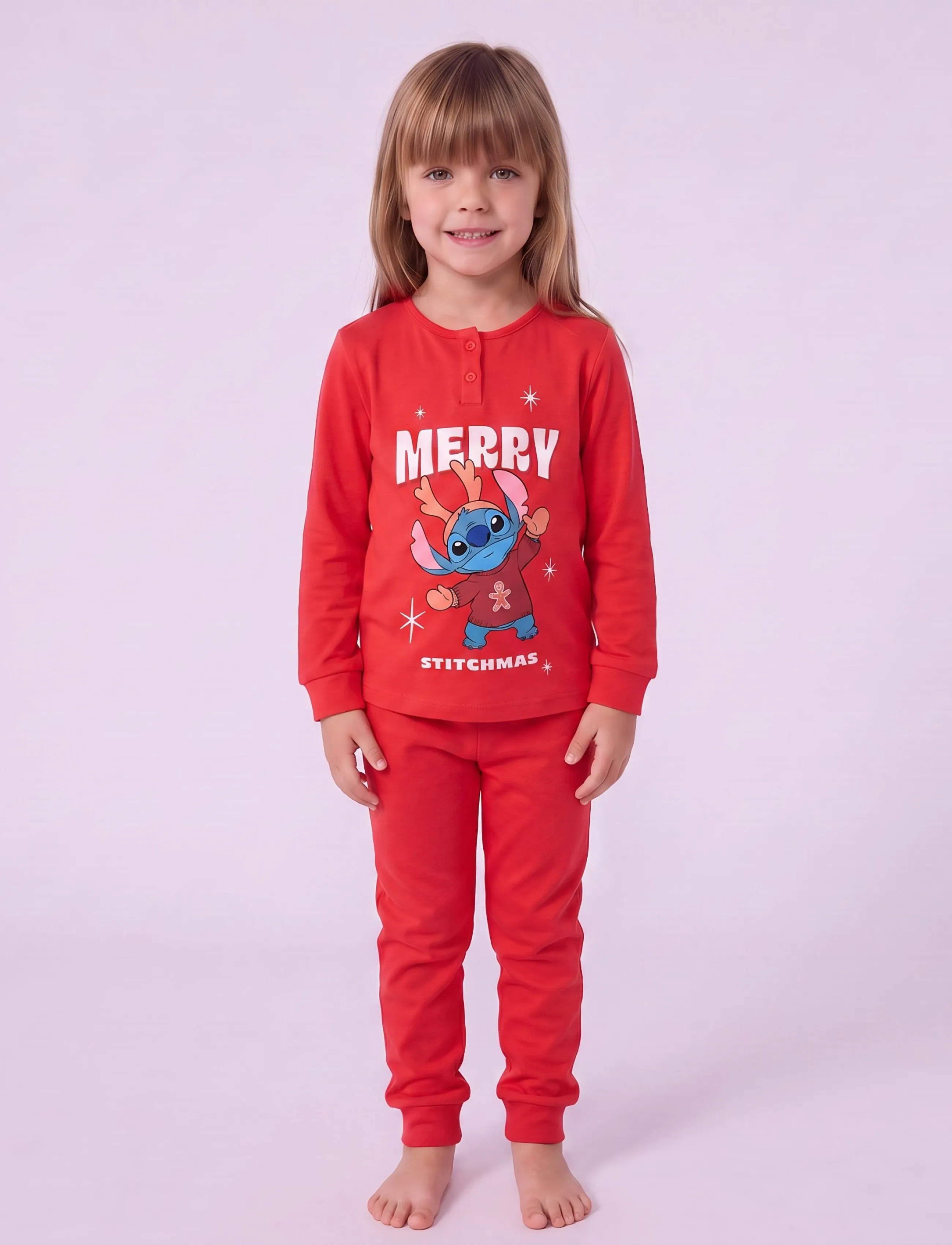 Lilo & Stitch Pyjama, Børn, Jule Pyjamas, Rød, Str: 110