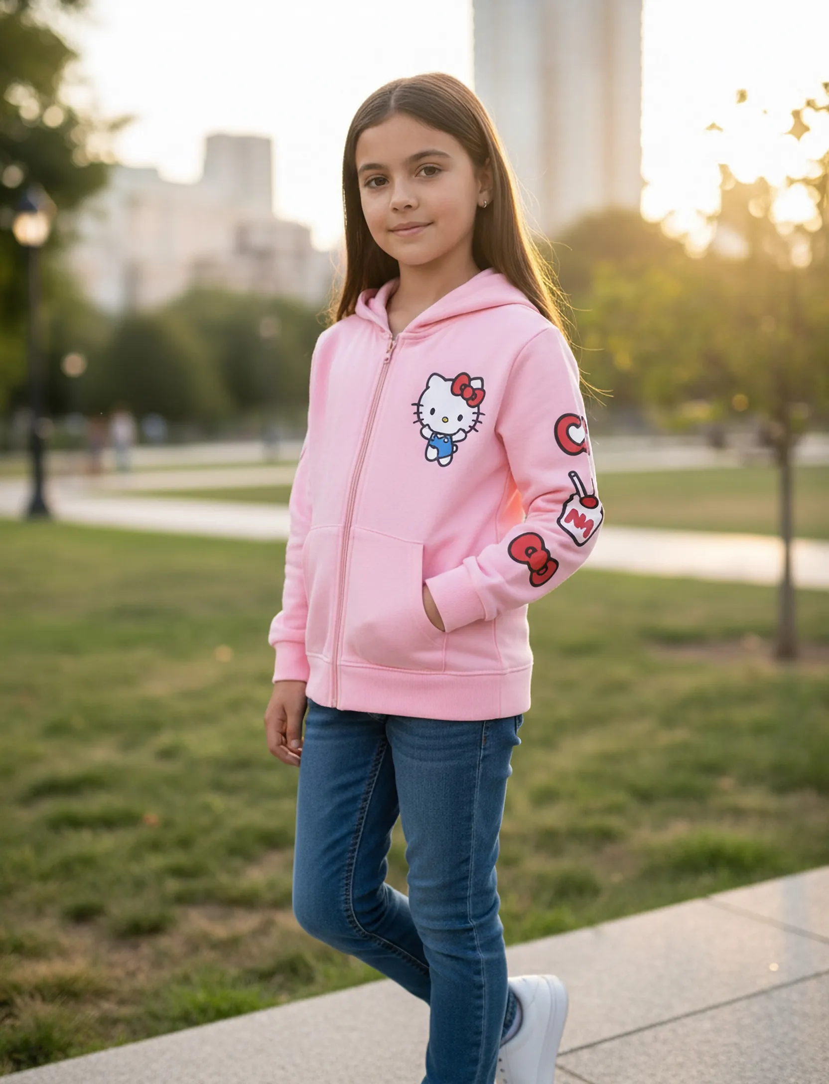 Hello Kitty Sweats, Børn, Hello Kitty Lynlås Hoodie, Pink, Str: 98