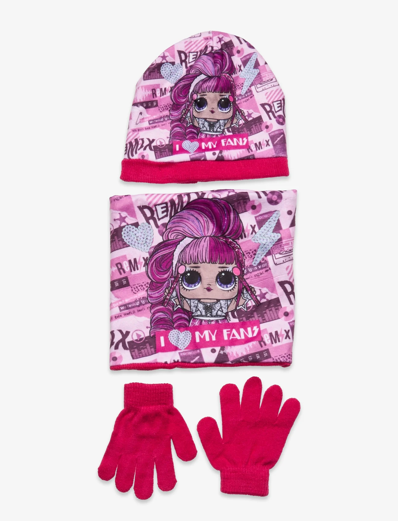 L.O.L - SET 3 PCS BONNET+COLLAR+GLOVES - madalaimad hinnad - fushia - 0