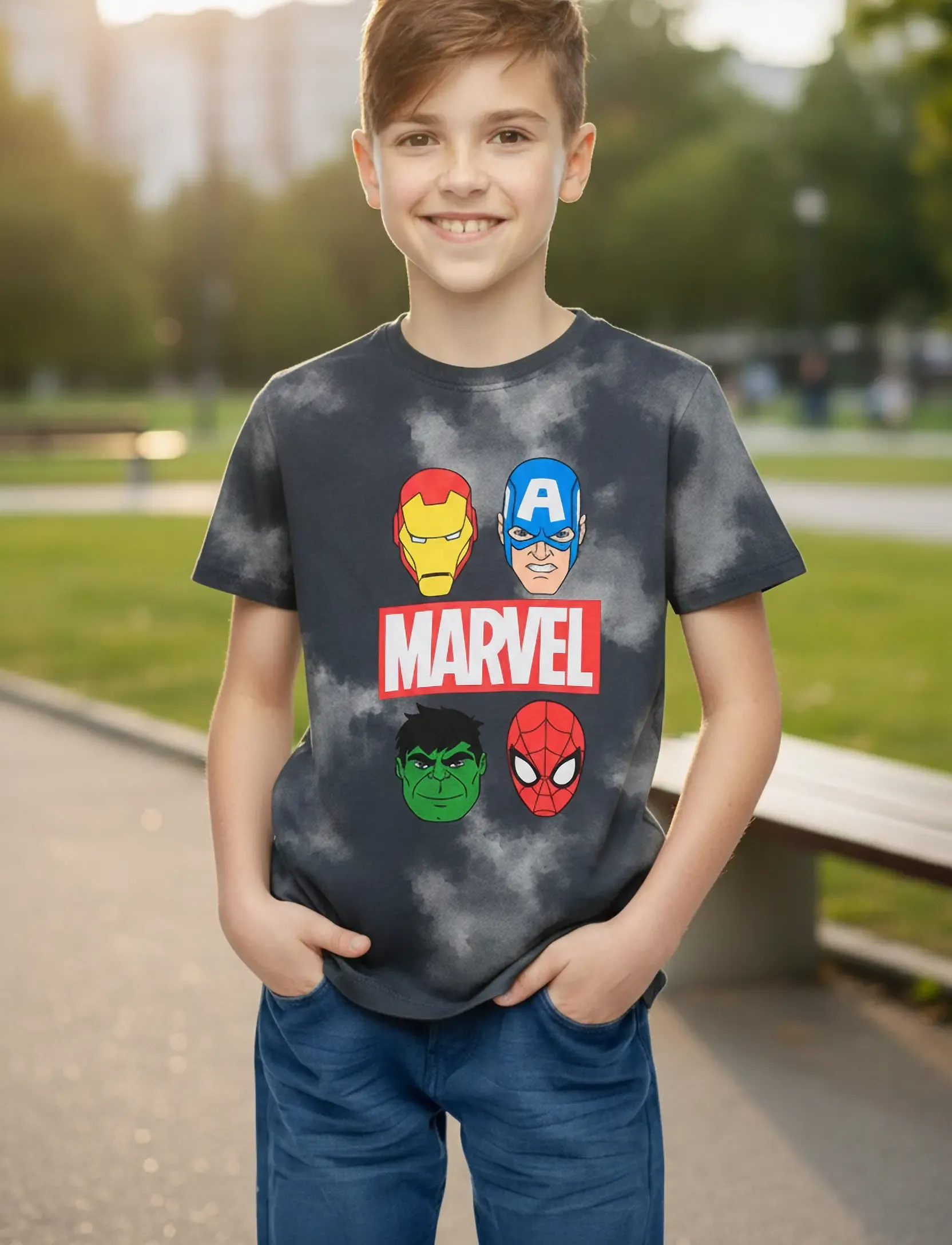 Marvel Tshirt, Børn, Marvel T-shirt, Grå, Str: 128