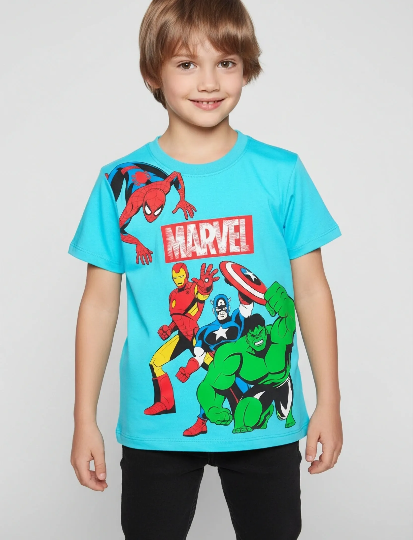 Marvel Tshirt, Børn, Børne Marvel T-shirt, Blå, Str: 104