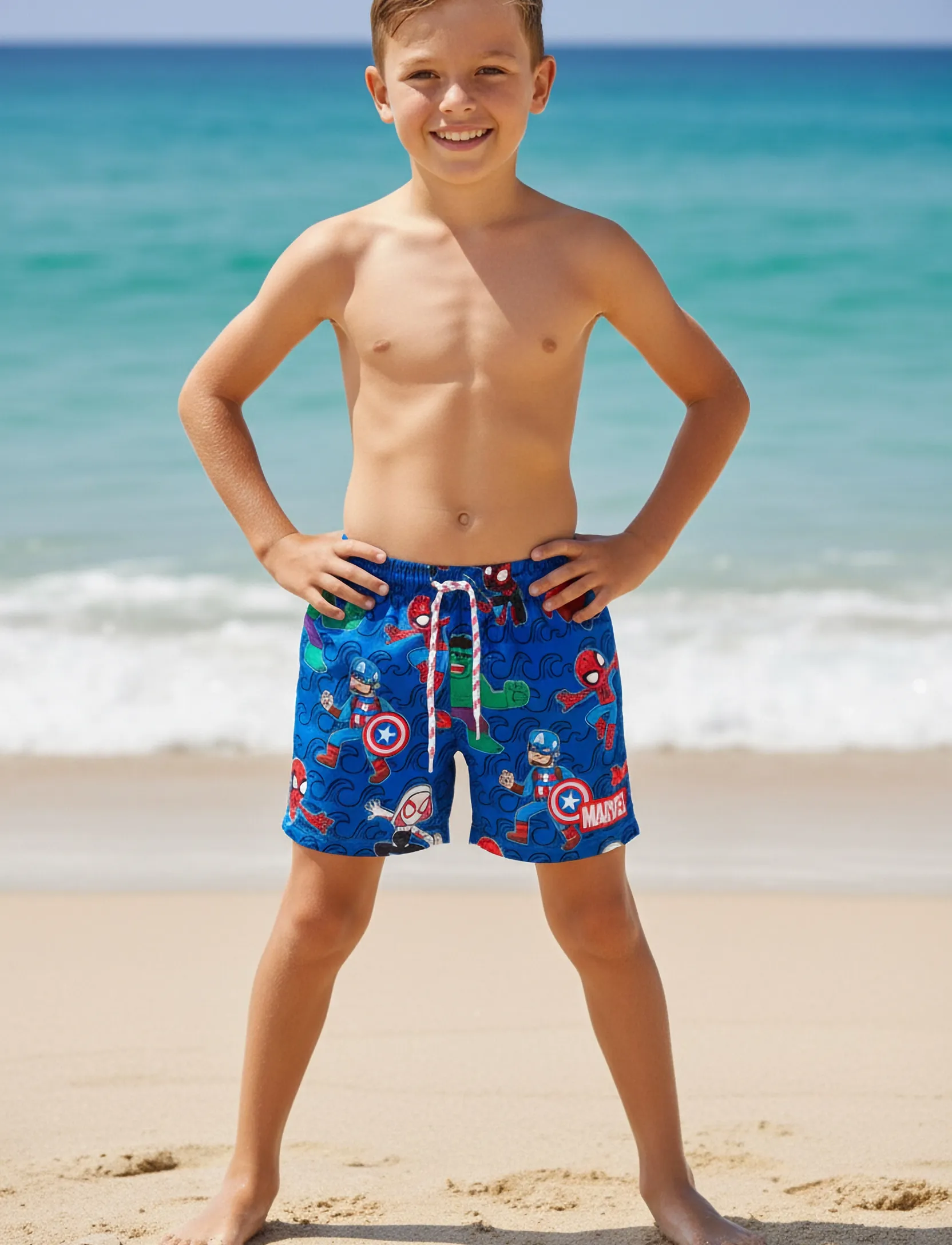 Marvel Swimwear, Børn, Marvel Print Badeshorts, Blå, Str: 128