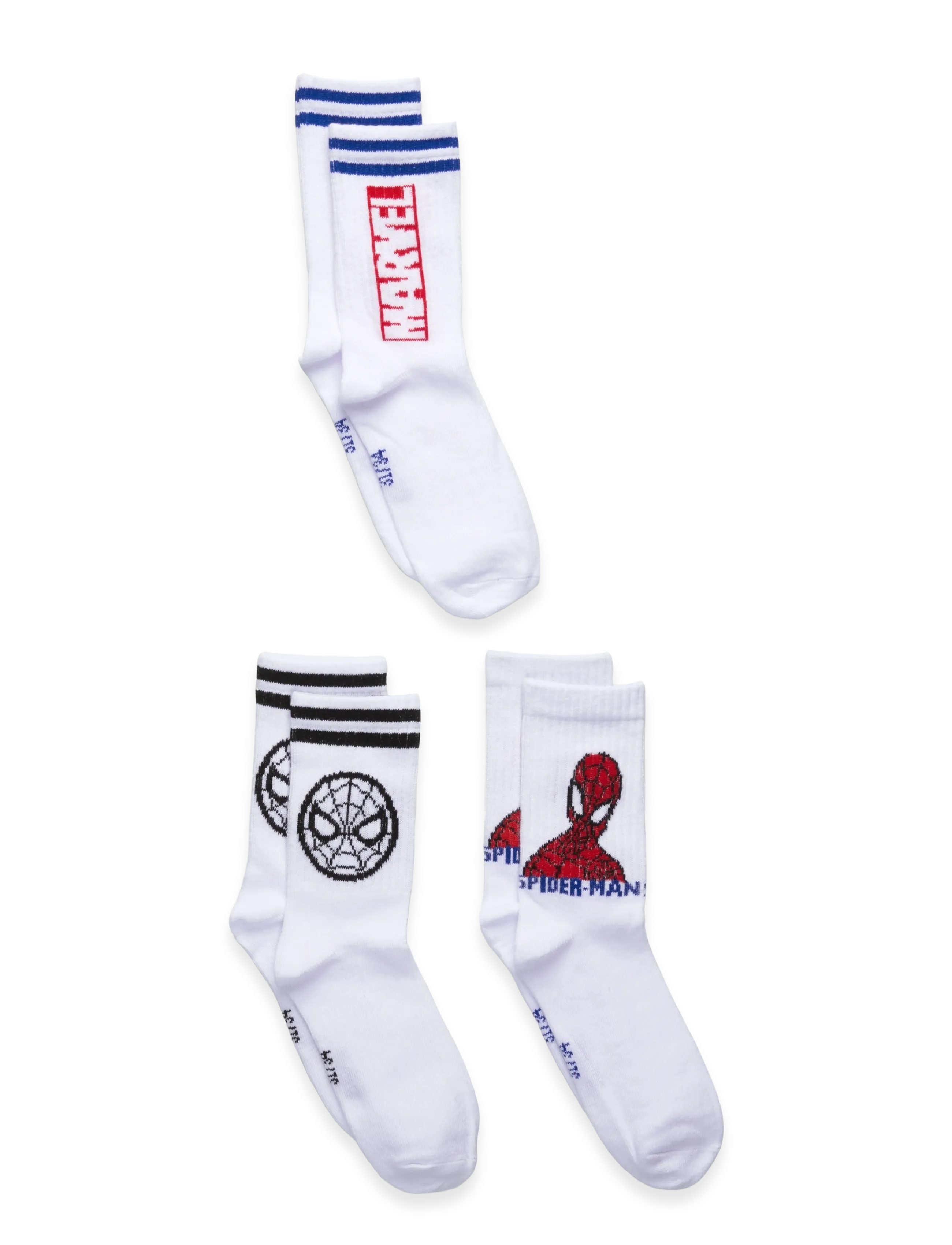 Spider-man Socks, Børn, Marvel Spider-Man Crew Sokker, Hvid, Str: 23/26