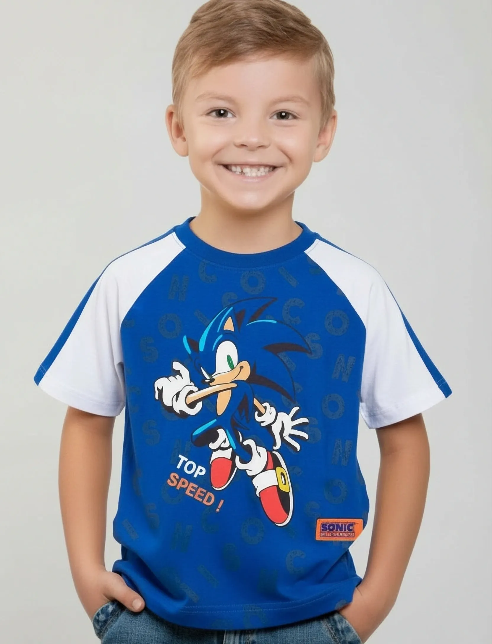 Sonic Tshirt, Børn, Sonic Printet T-Shirt, Blå, Str: 152