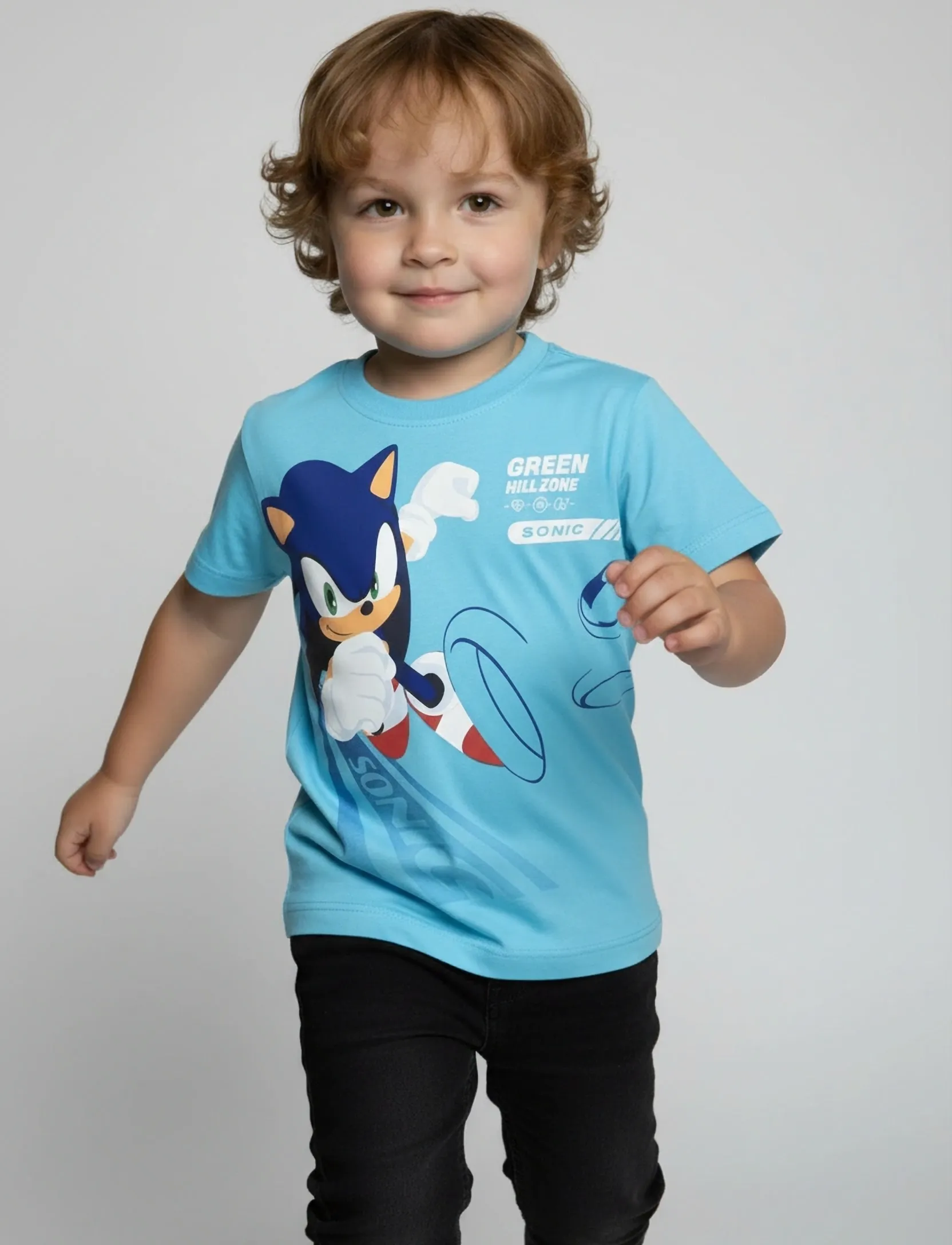 Sonic Tshirt, Børn, Sonic T-shirt, Blå, Str: 104