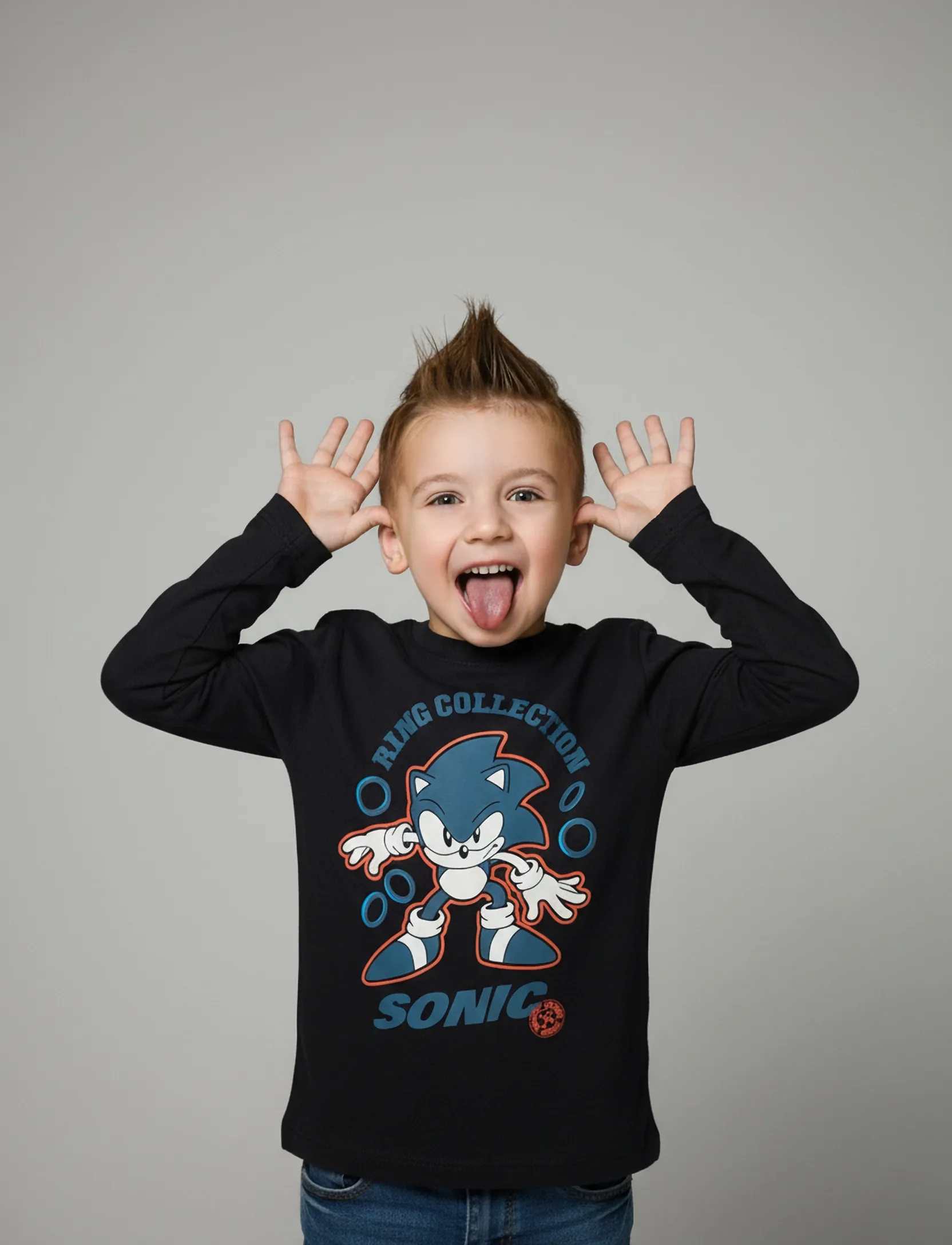 Sonic Tshirt, 104, Grey, T-Shirts > Langærmede T-shirts, Børn