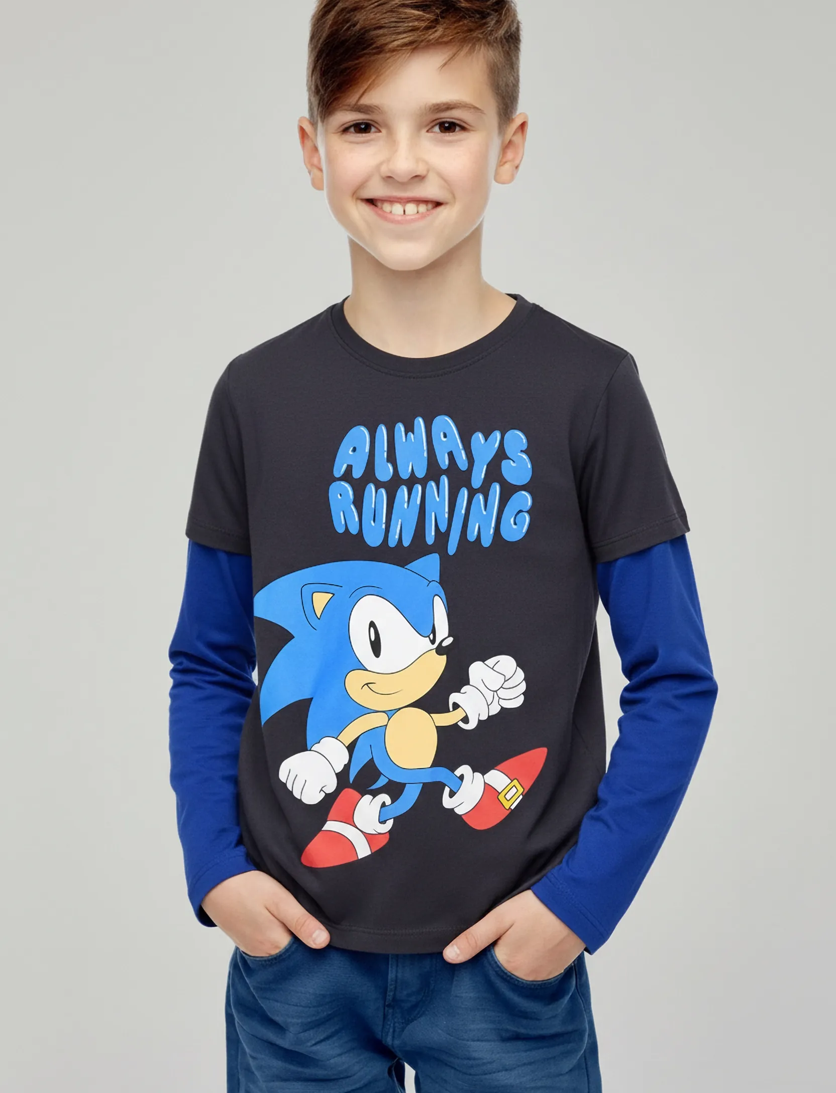 Sonic Tshirt, 152, Grey, T-Shirts > Langærmede T-shirts, Børn