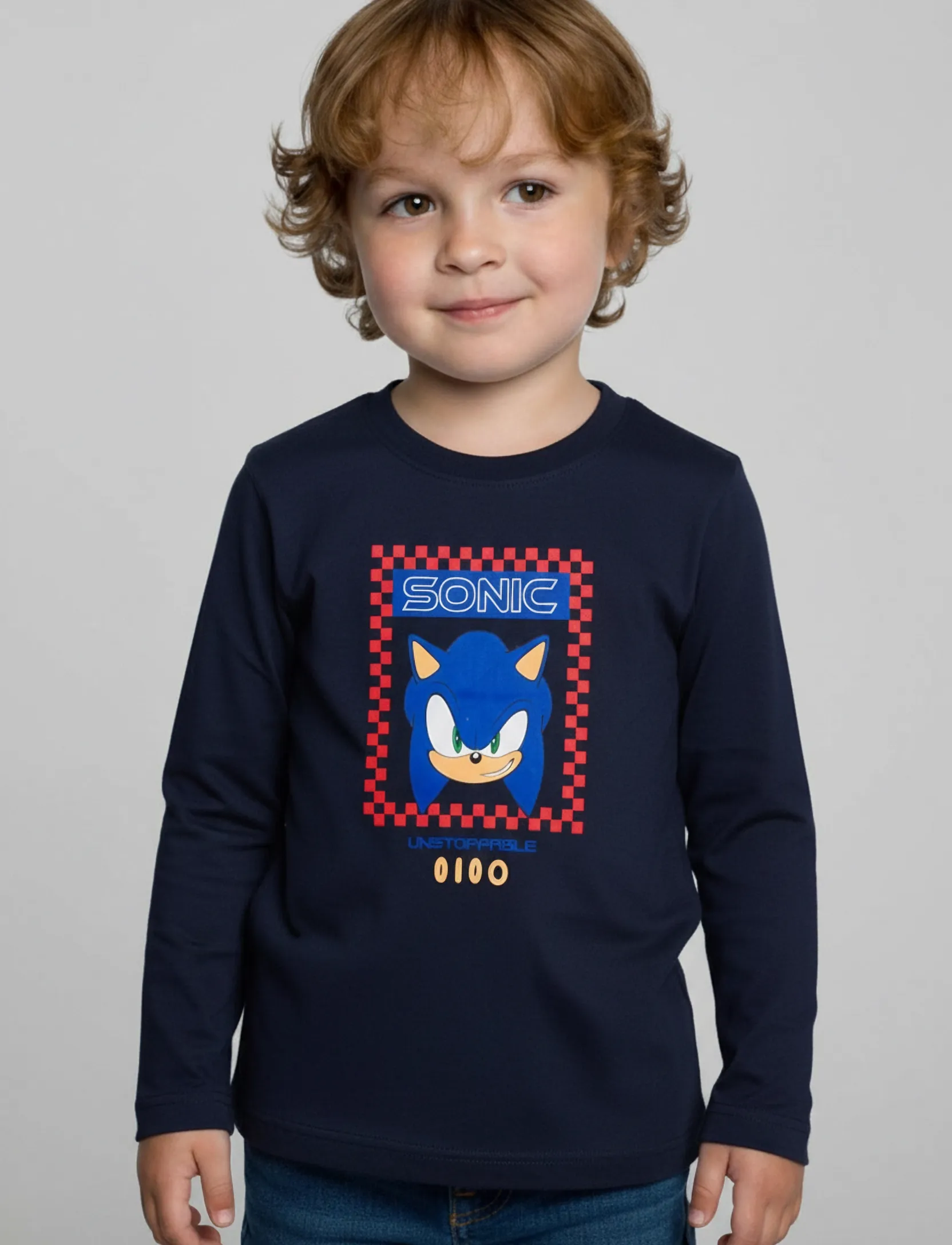 Sonic Tshirt, Børn, Sonic Langærmet T-shirt, Navy, Str: 104