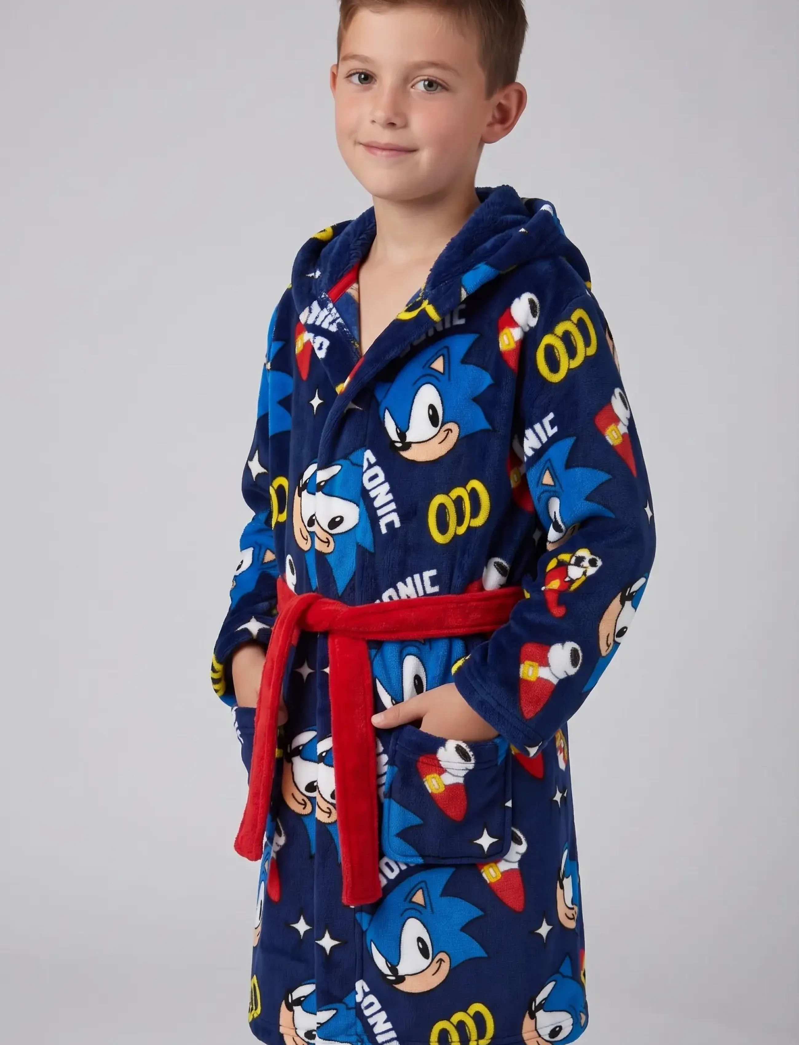 Sonic Bathrobe, Sonic the Hedgehog Kapuzenbademantel, Marineblau, Gr.140