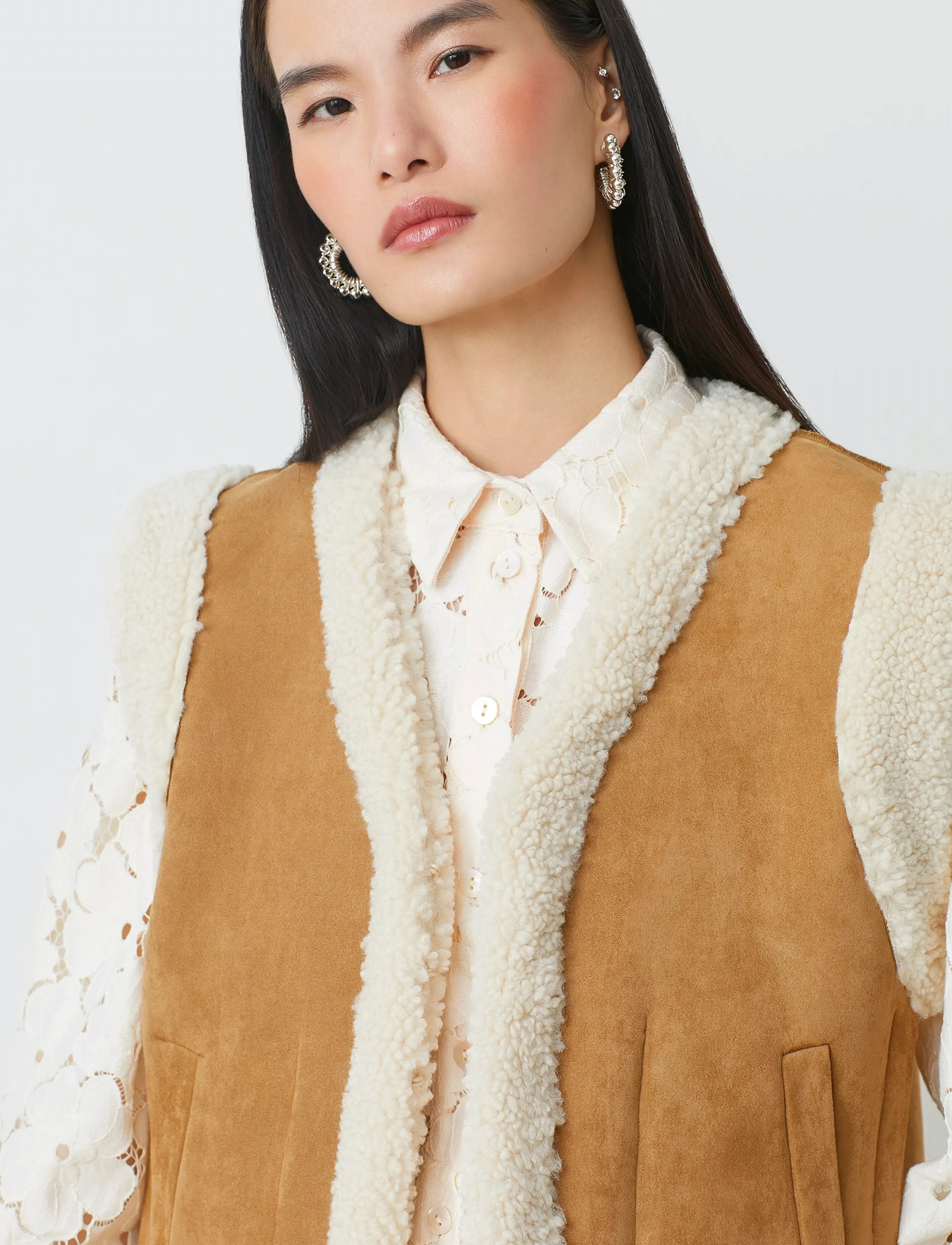 SUNCOO Paris Dual, Kvinder, Shearling Vest, Beige, Str: L