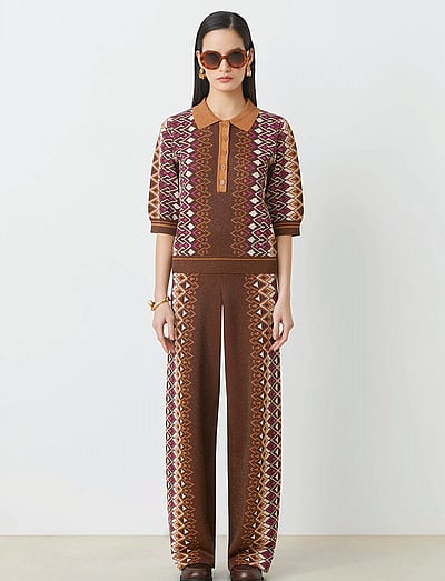 SUNCOO Paris Jasper - Wide leg trousers - CHOCO / brown