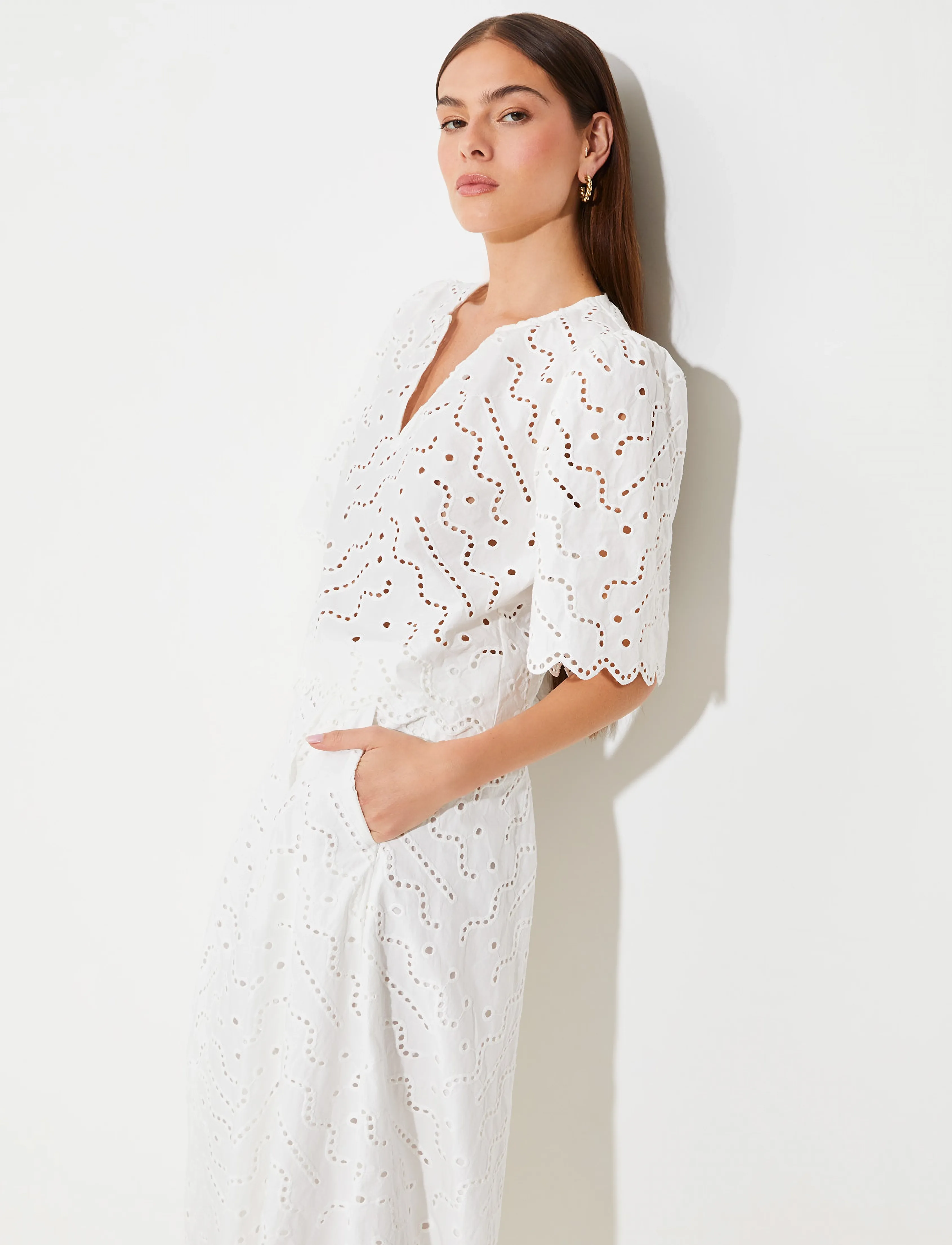 SUNCOO Paris Flavie, Damen, Broderie Anglaise Rock, Weiß, Gr.L